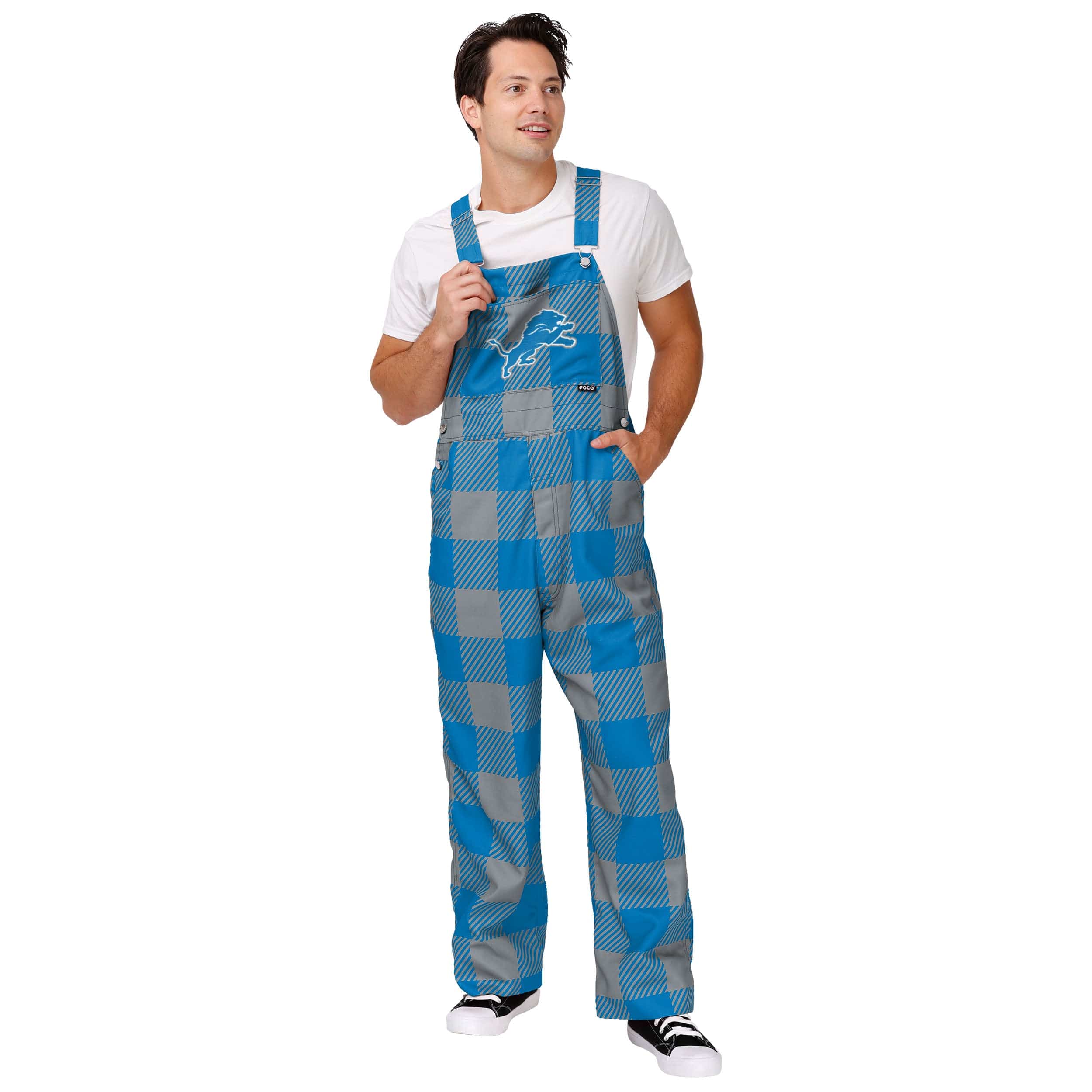 Detroit Lions NFL Mens Plaid Bib Overalls
