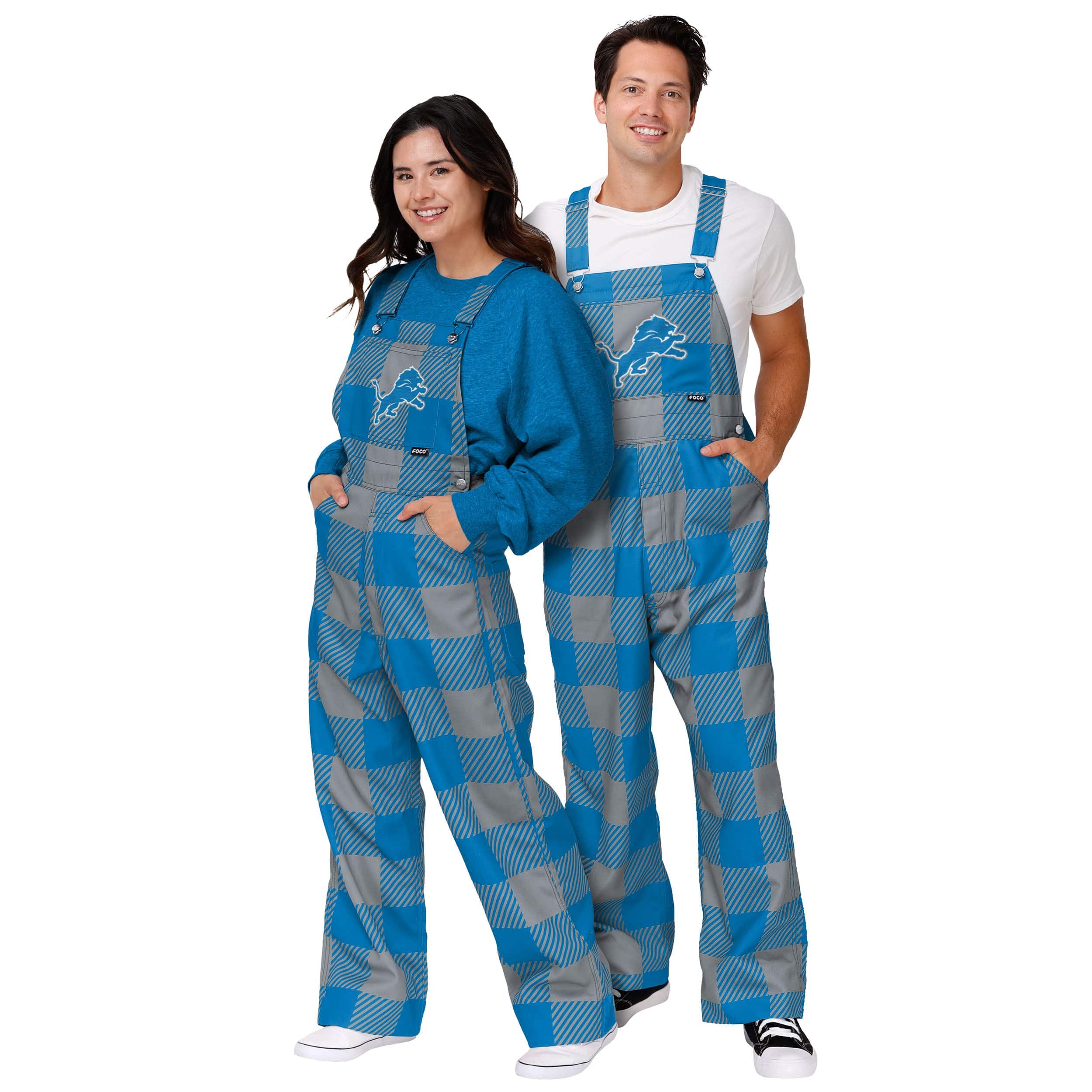 Detroit Lions NFL Mens Plaid Bib Overalls - Image 3
