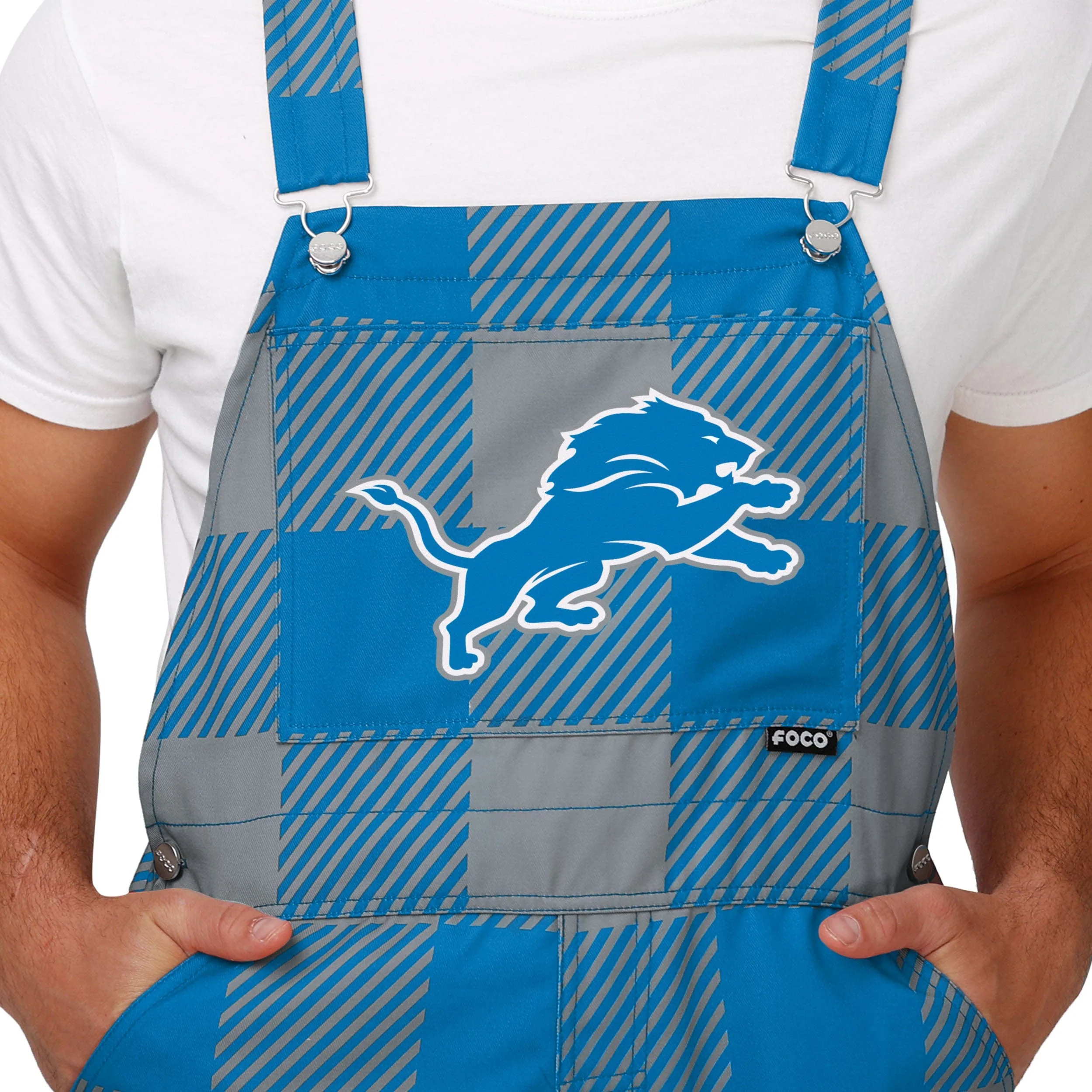 Detroit Lions NFL Mens Plaid Bib Overalls - Image 4