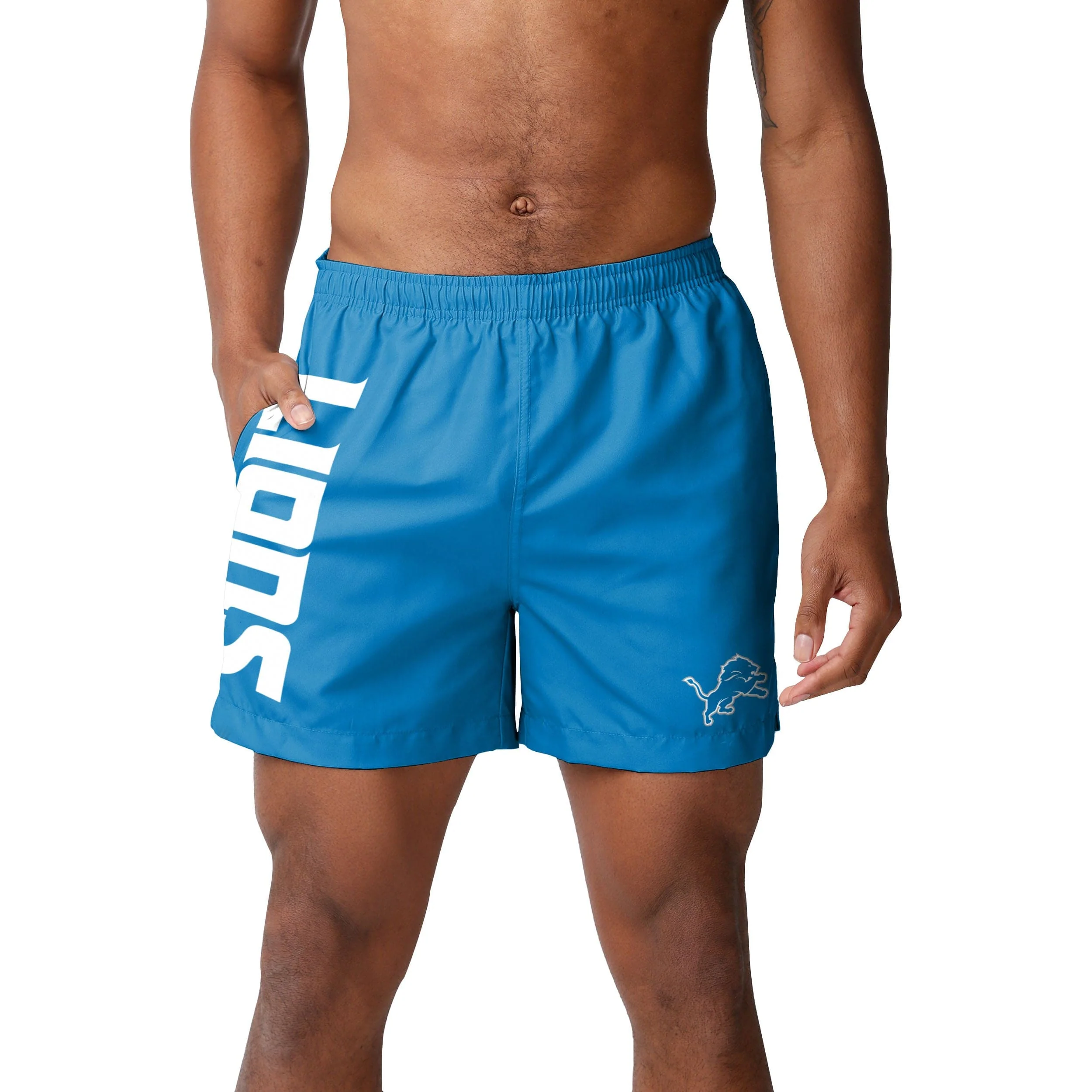 Detroit Lions NFL Mens Solid Wordmark 5.5" Swimming Trunks - Image 2
