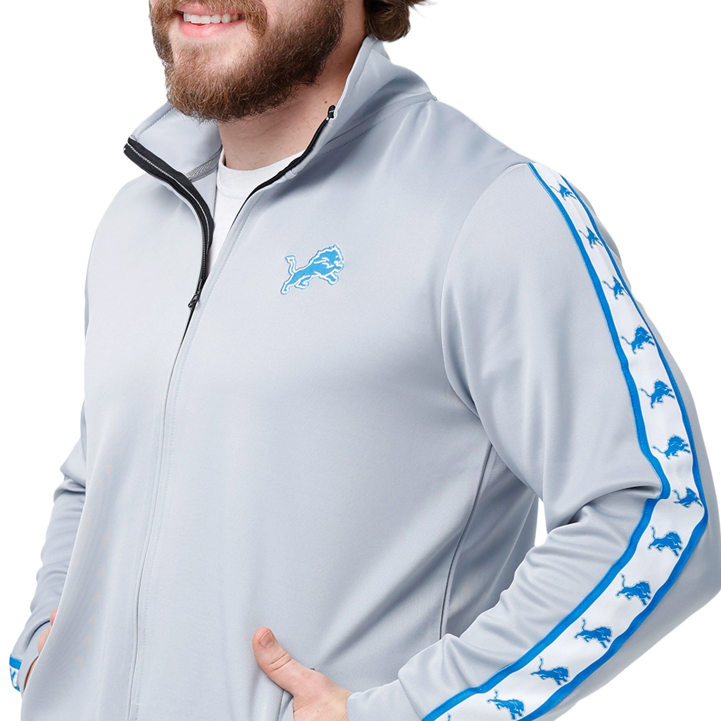 Detroit Lions NFL Mens Stripe Logo Track Jacket - Image 3