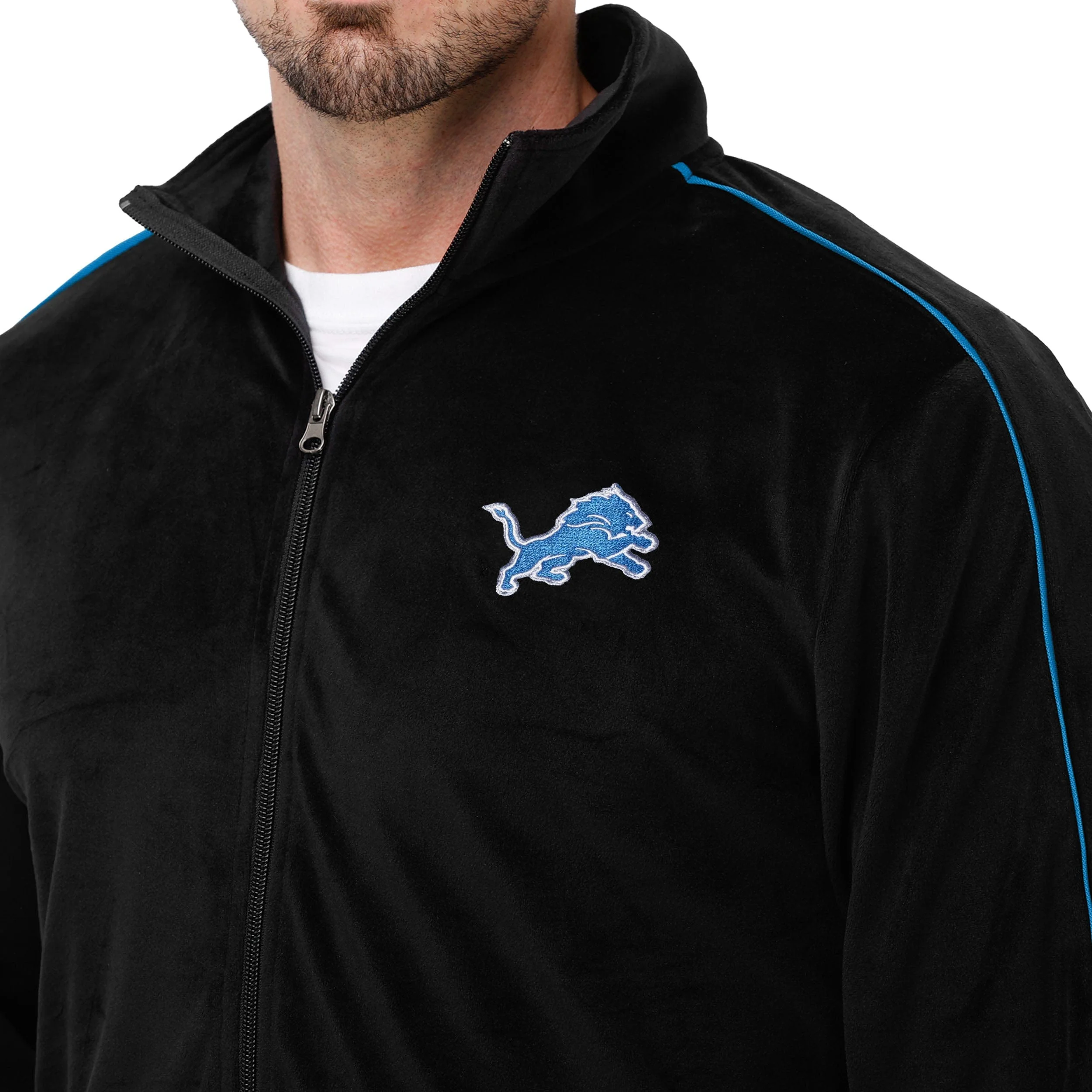 Detroit Lions NFL Mens Velour Zip Up Top - Image 3