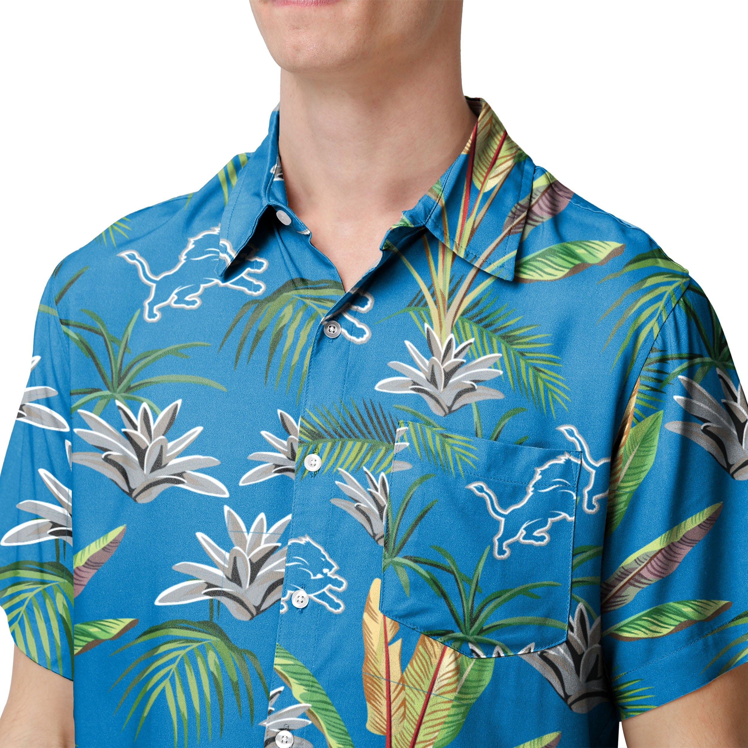Detroit Lions NFL Mens Victory Vacay Button Up Shirt - Image 4