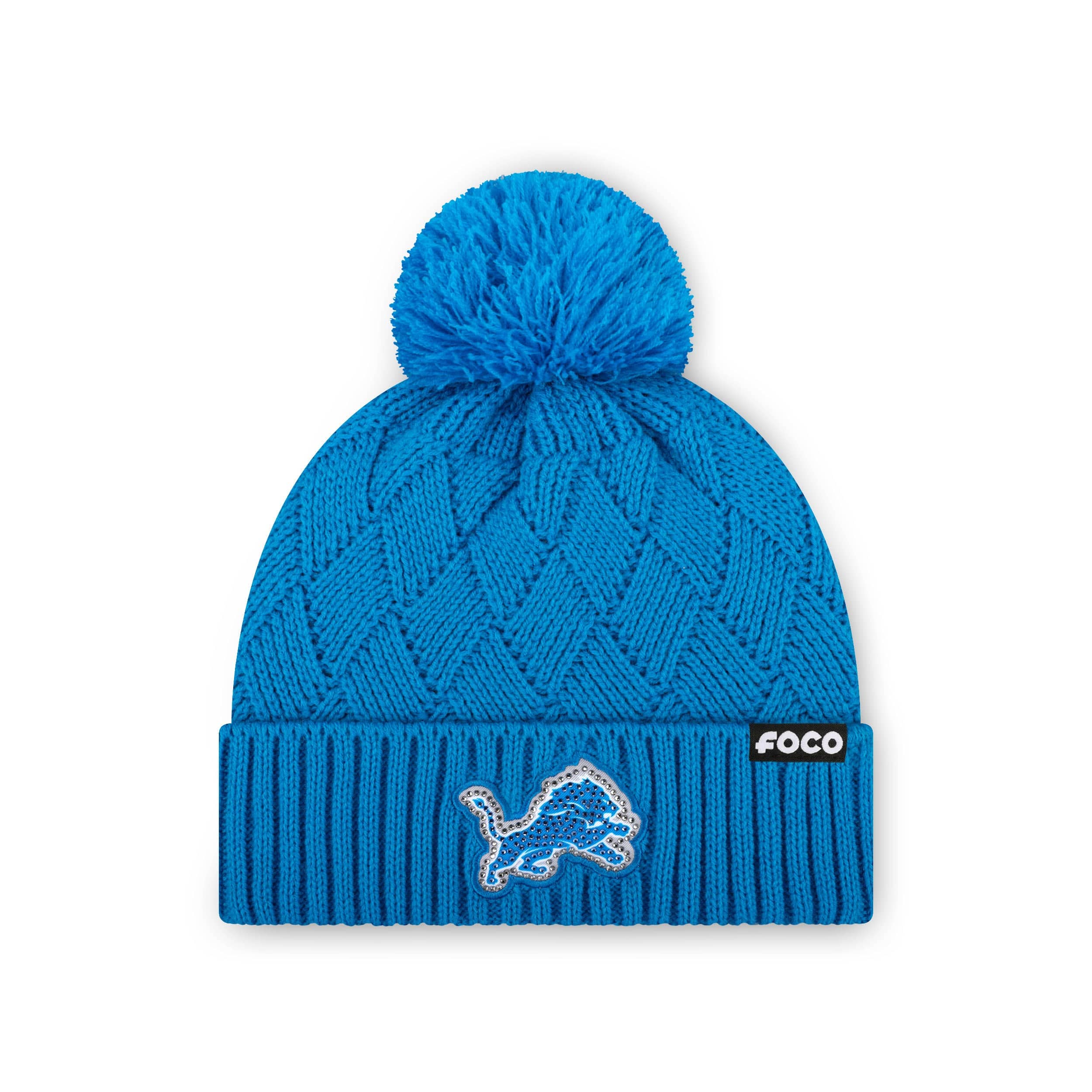 Detroit Lions NFL Rhinestone Primary Logo Criss Cross Beanie