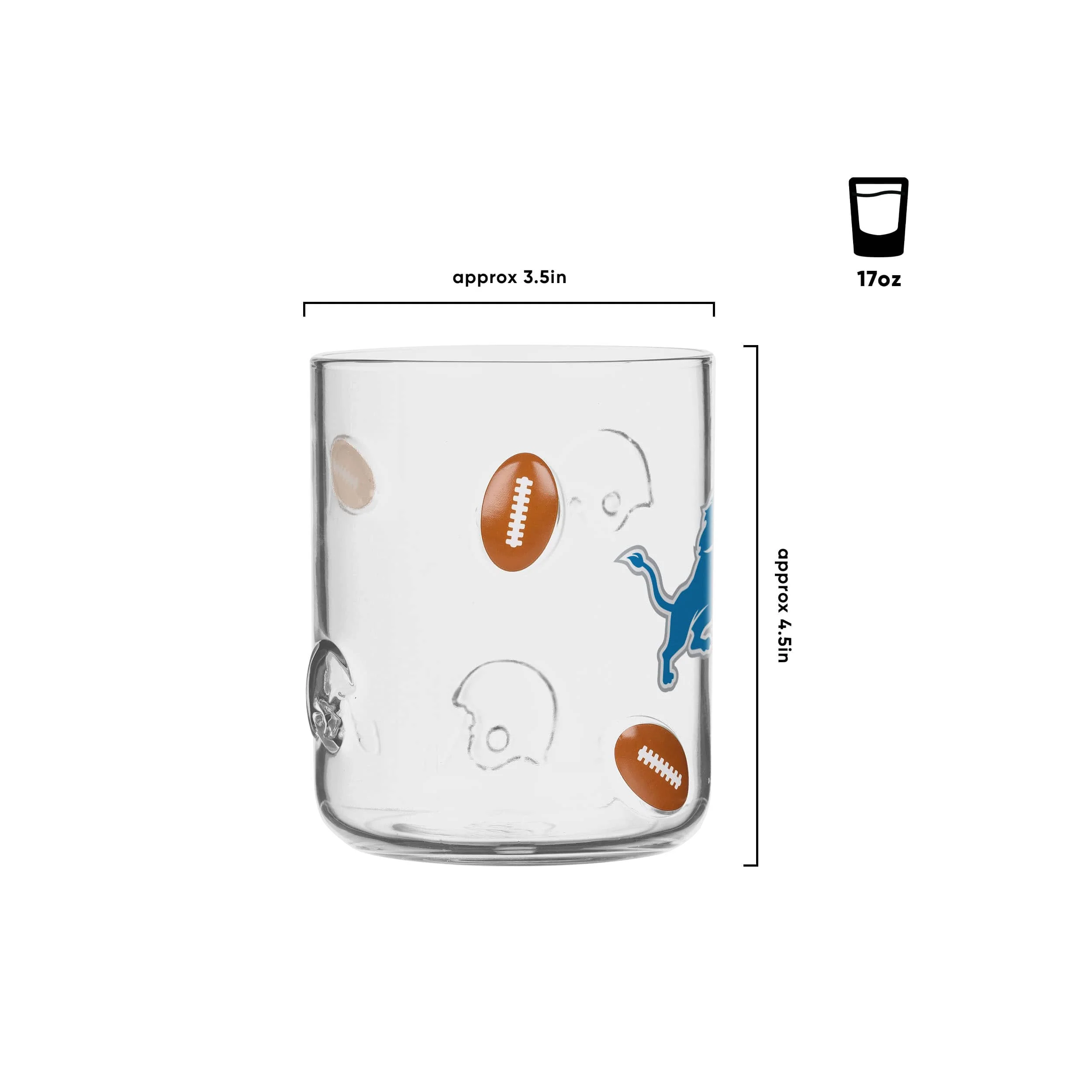 Detroit Lions NFL Team Logo 17 oz Glass Cup (PREORDER - SHIPS MID JUNE) - Image 2