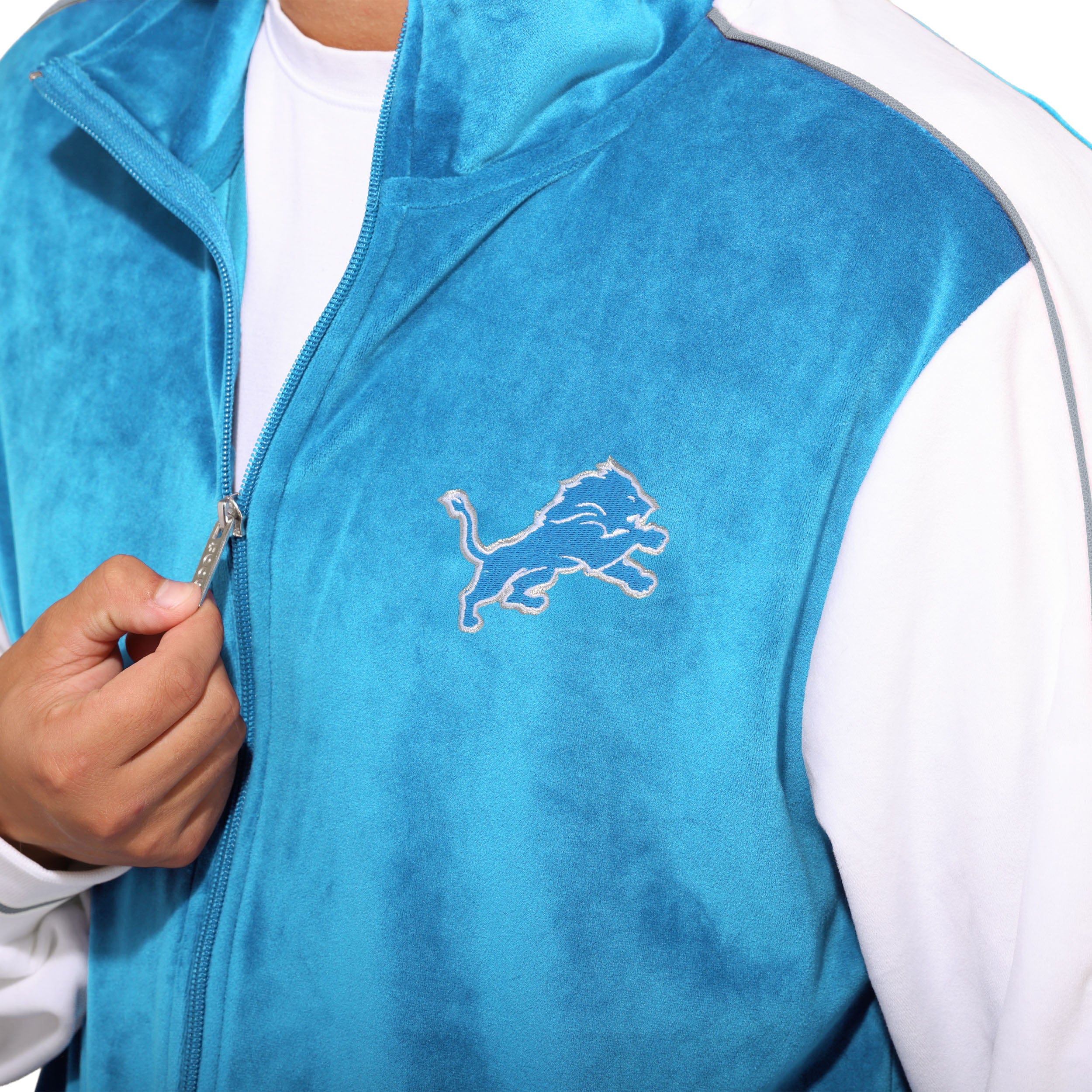 Detroit Lions NFL Two Tone Velour Zip Up Top - Image 3