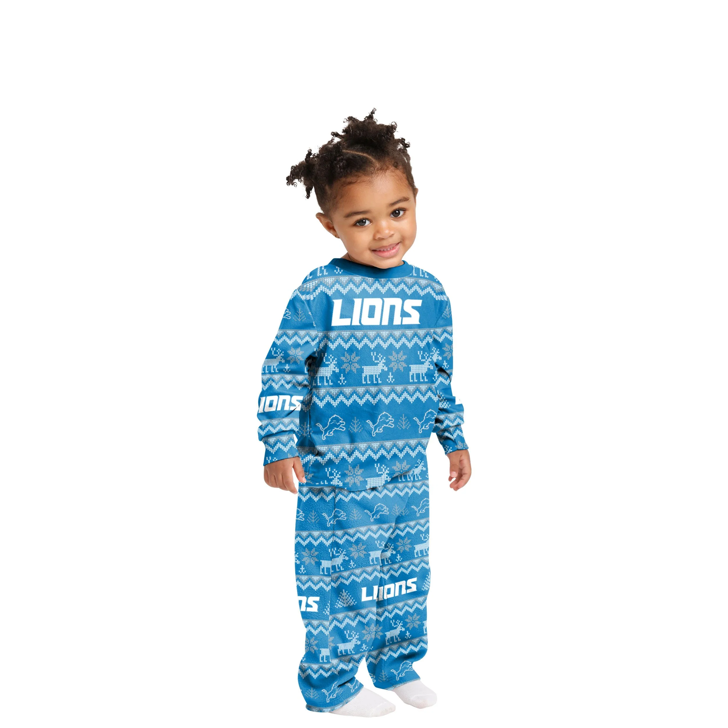 Detroit Lions NFL Ugly Pattern Family Holiday Pajamas - Image 3