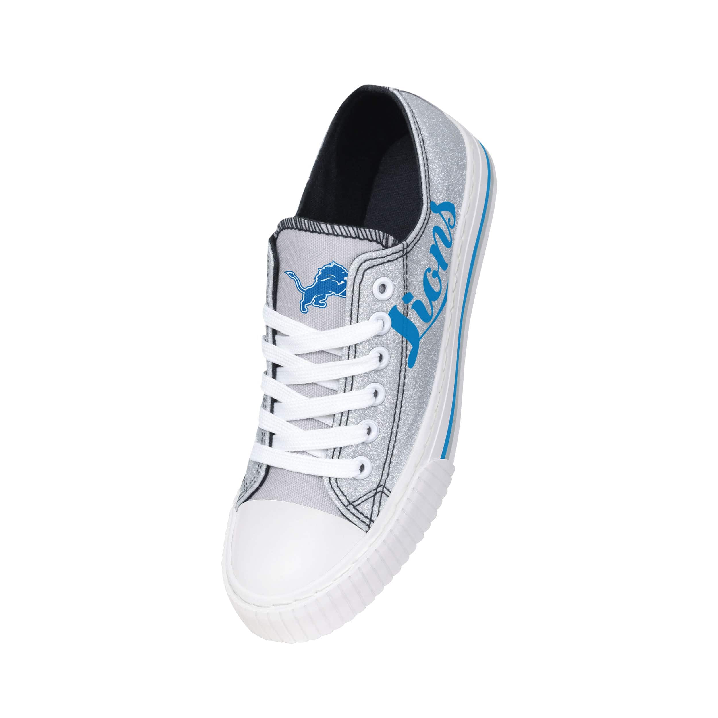 Detroit Lions NFL Womens Color Glitter Low Top Canvas Shoes - Image 3