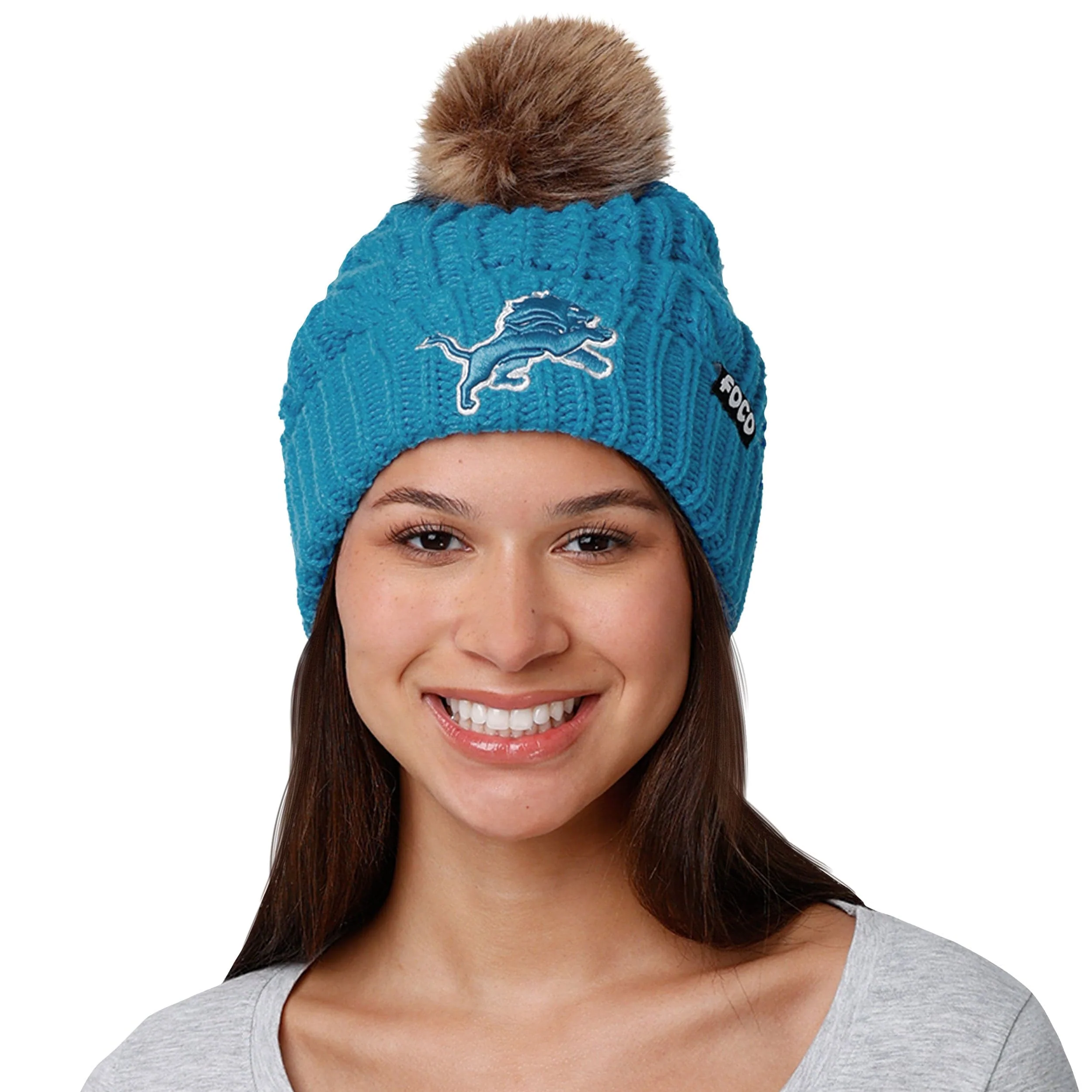 Detroit Lions NFL Womens Faux Fur Pom Beanie - Image 3
