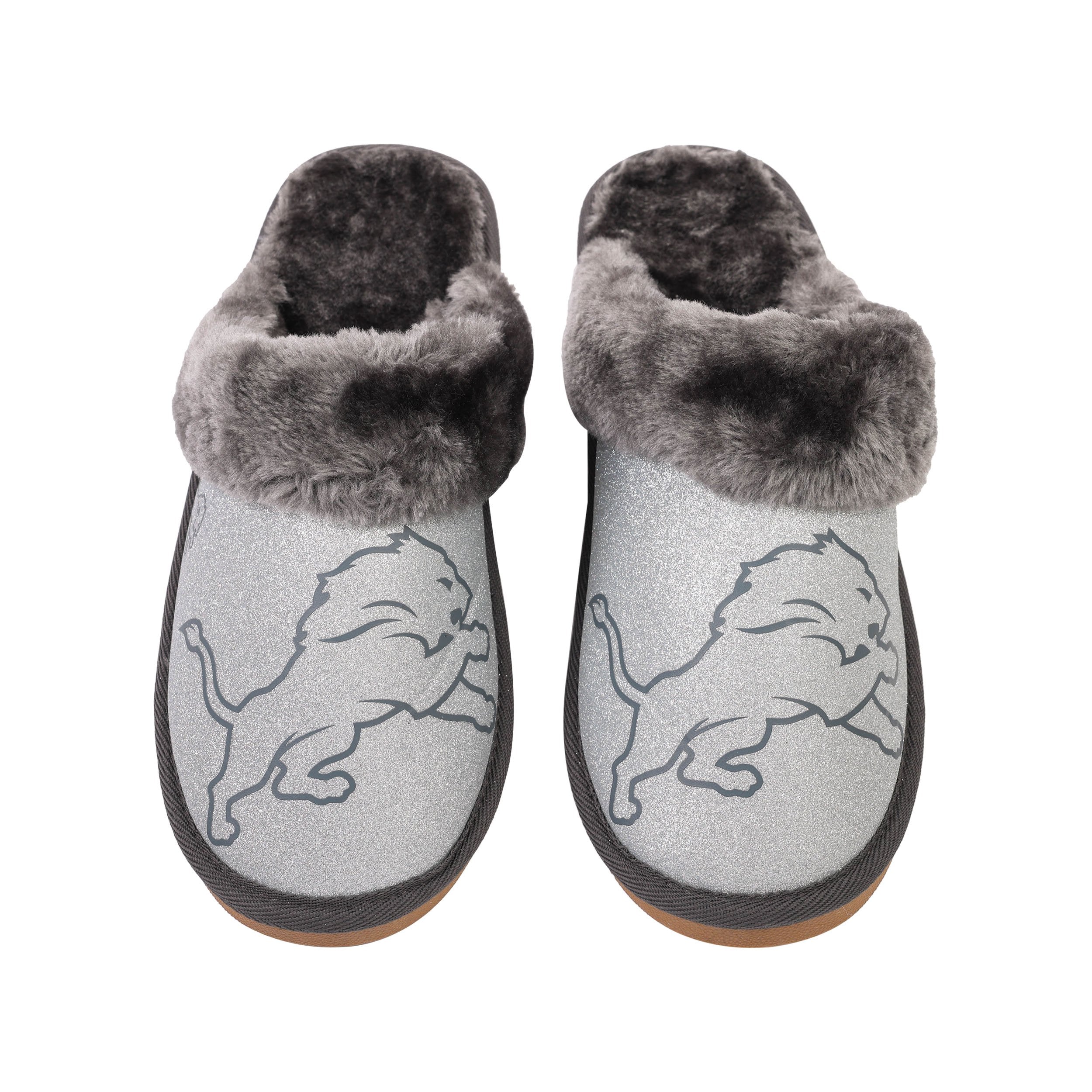 Detroit Lions NFL Womens Glitter Open Back Fur Moccasin Slippers - Image 2