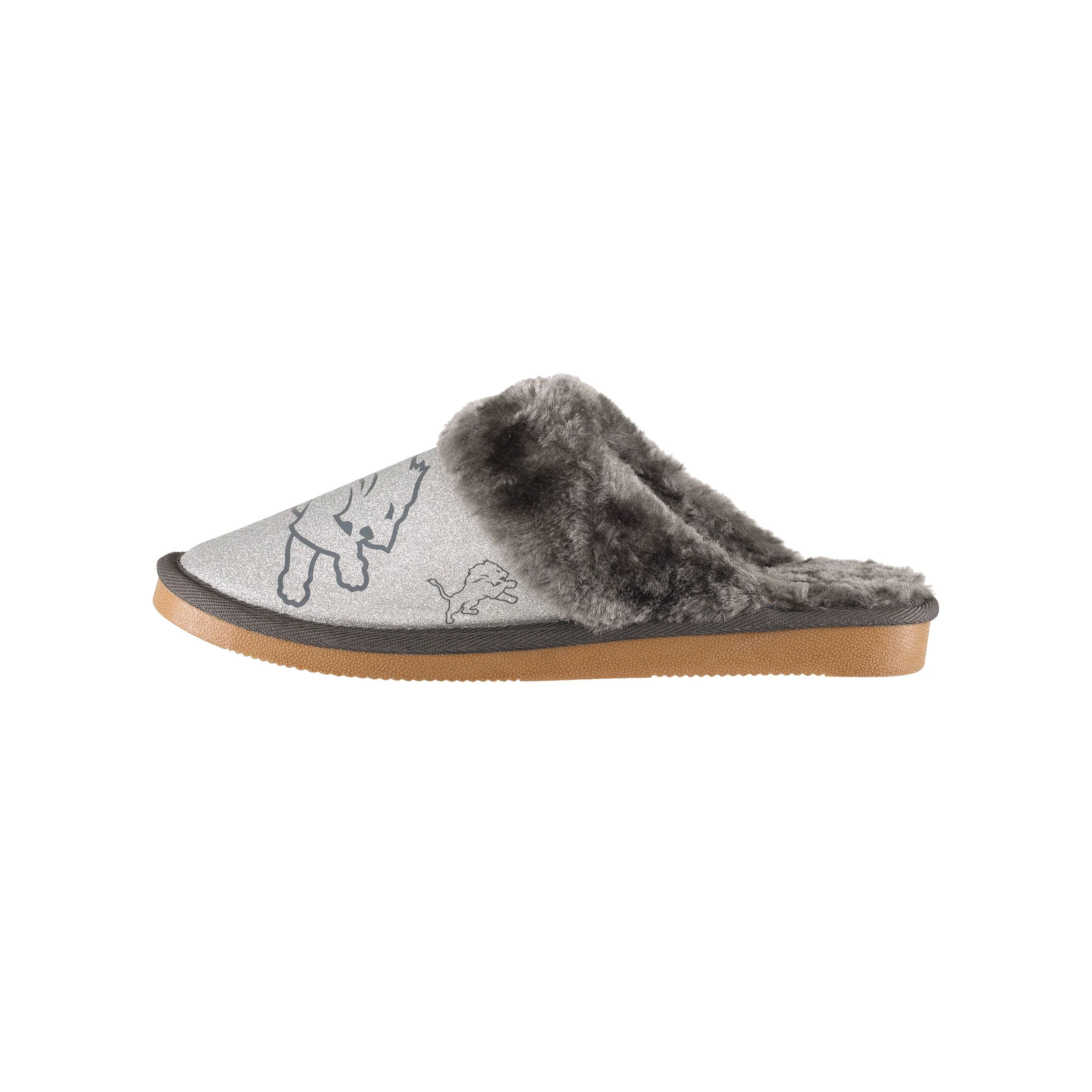 Detroit Lions NFL Womens Glitter Open Back Fur Moccasin Slippers - Image 4