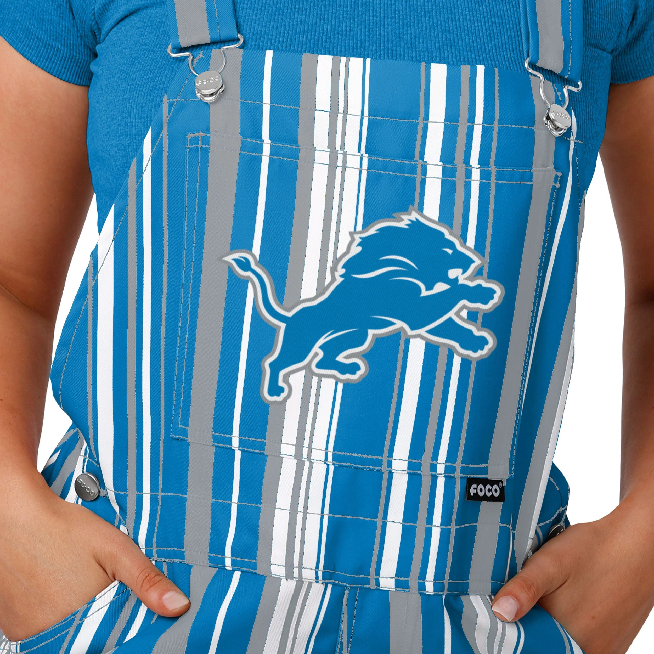 Detroit Lions NFL Womens Hyper Stripe Bib Overalls - Image 4