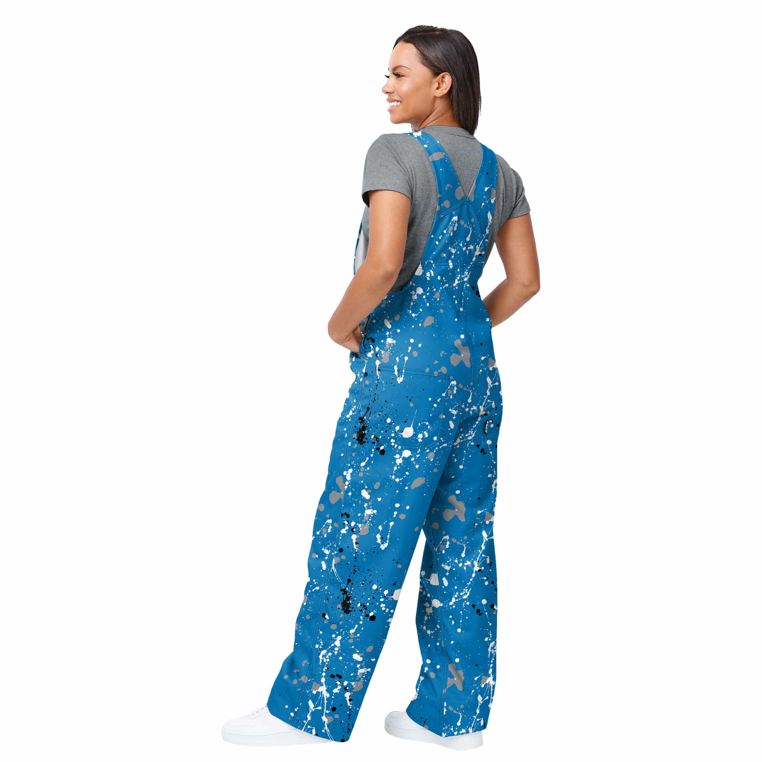 Detroit Lions NFL Womens Paint Splatter Bib Overalls - Image 2