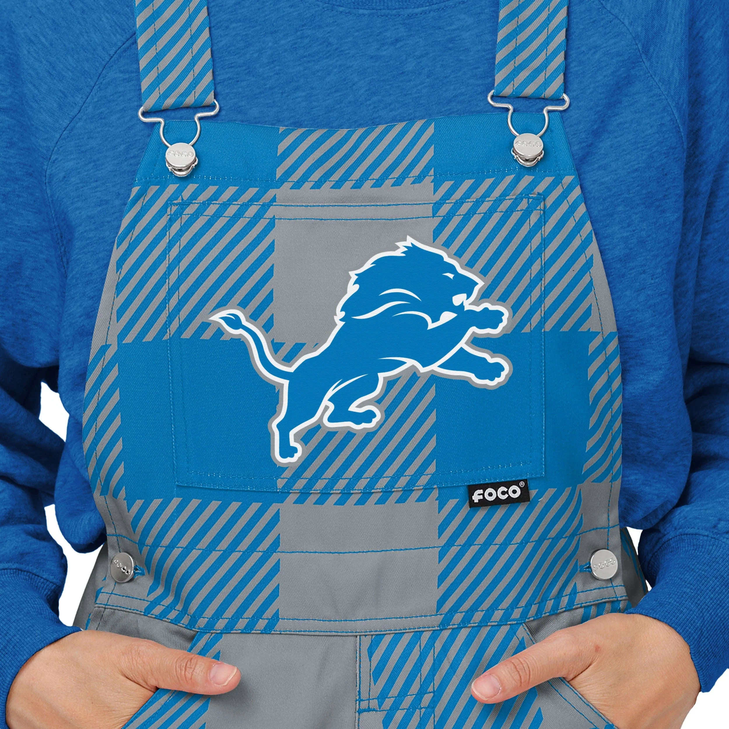 Detroit Lions NFL Womens Plaid Bib Overalls - Image 4