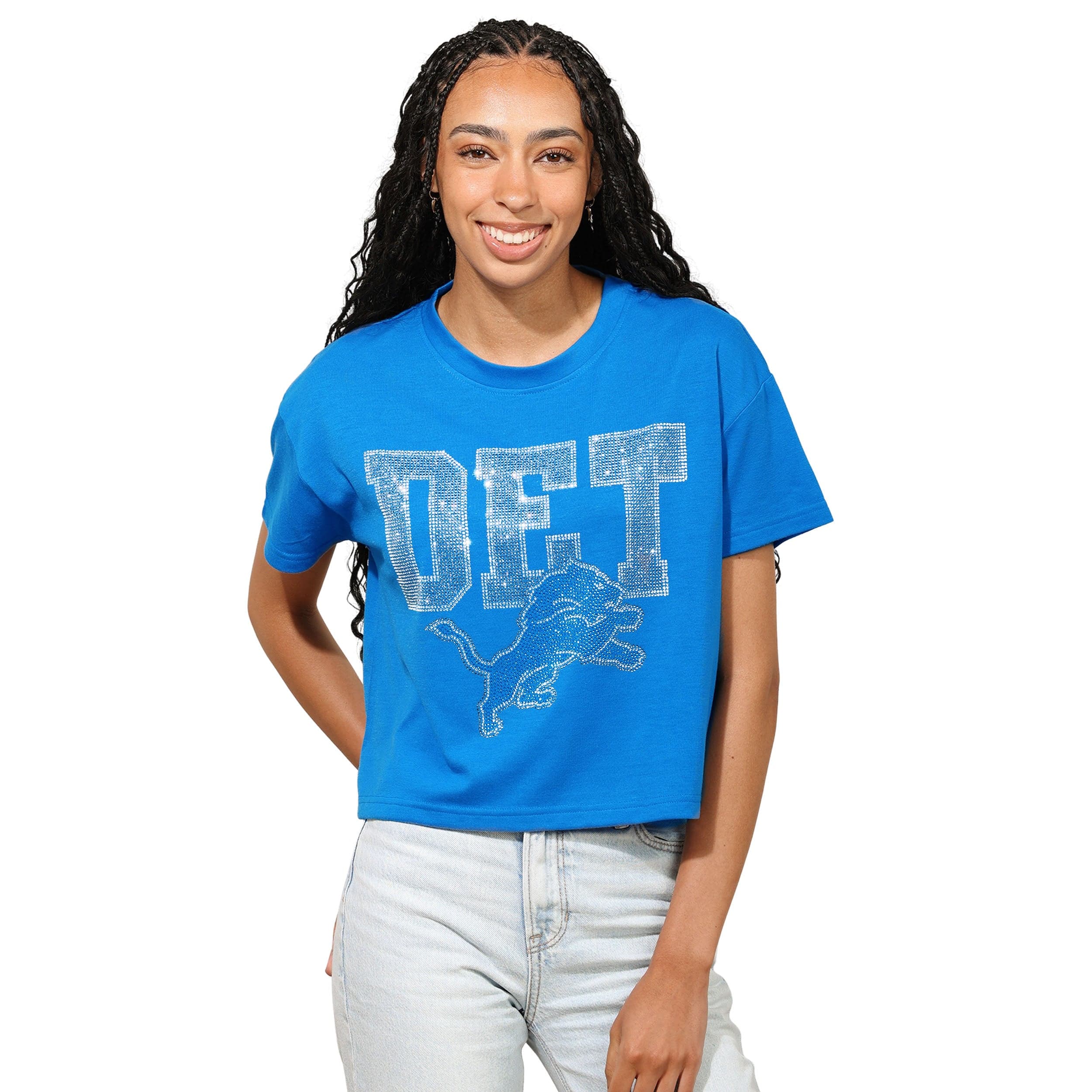 Detroit Lions NFL Womens Rhinestone Logo Crop Top
