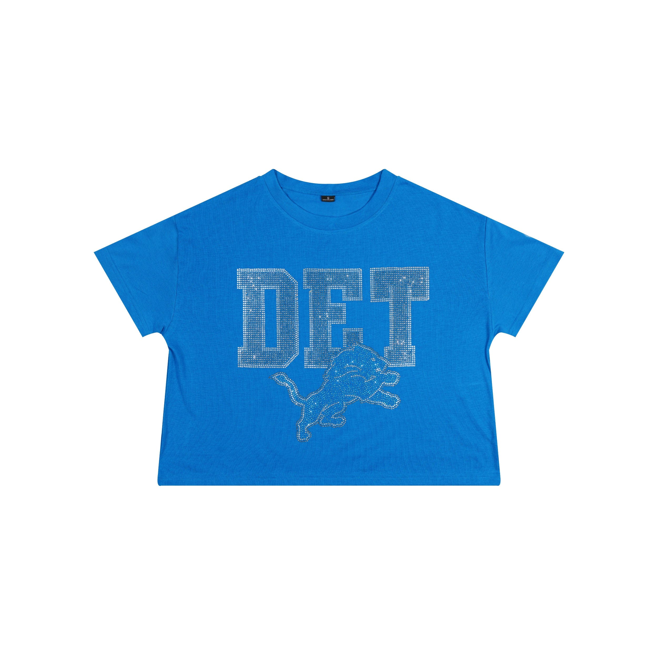 Detroit Lions NFL Womens Rhinestone Logo Crop Top - Image 4