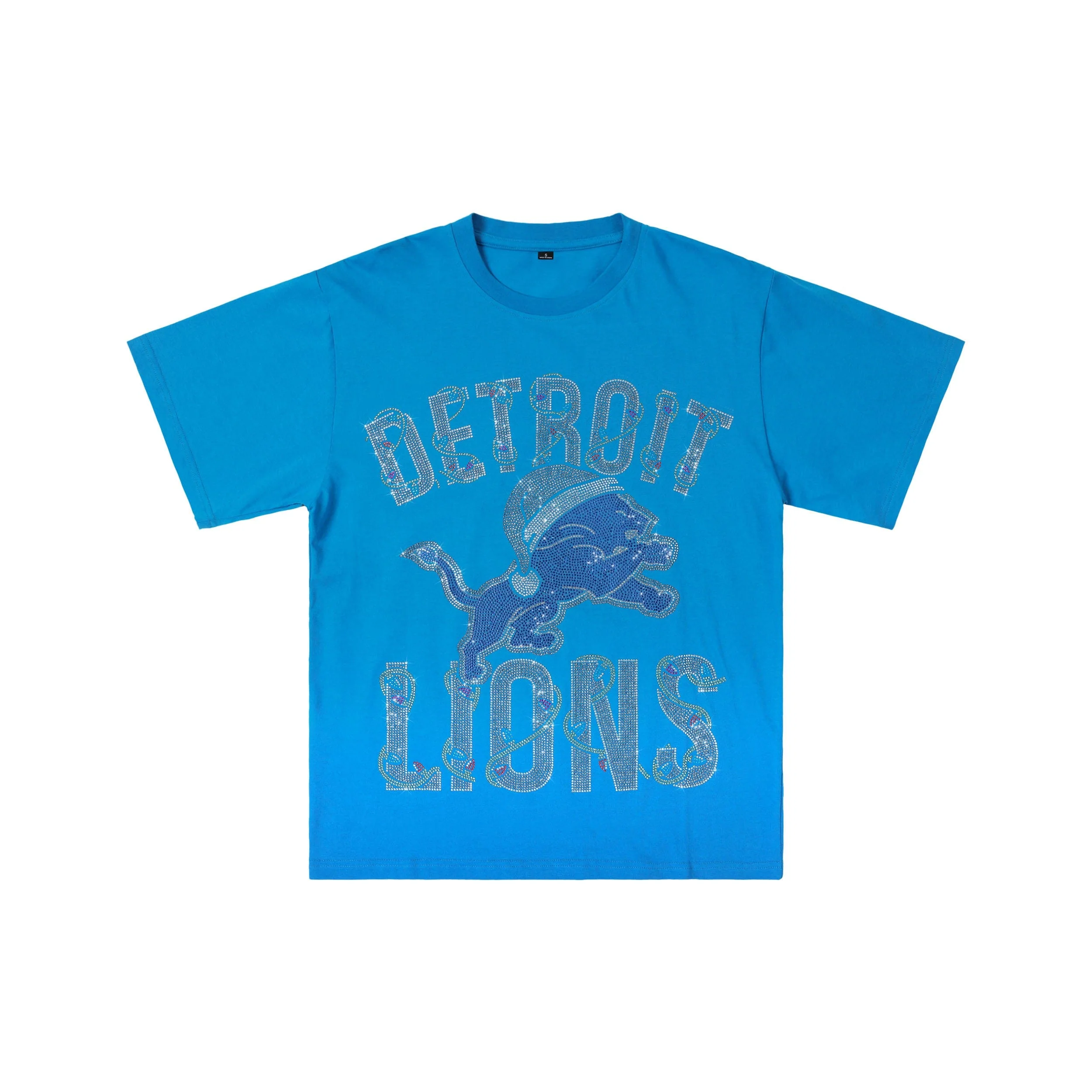 Detroit Lions NFL Womens Rhinestone Logo Oversized Holiday T-Shirt - Image 4