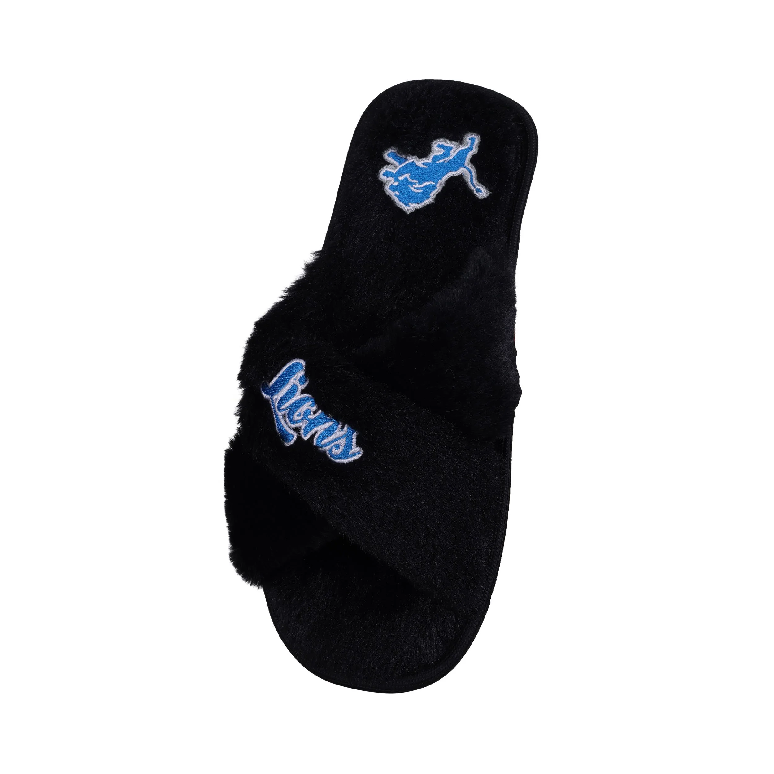 Detroit Lions NFL Womens Script Wordmark Fur Cross Slide - Image 3