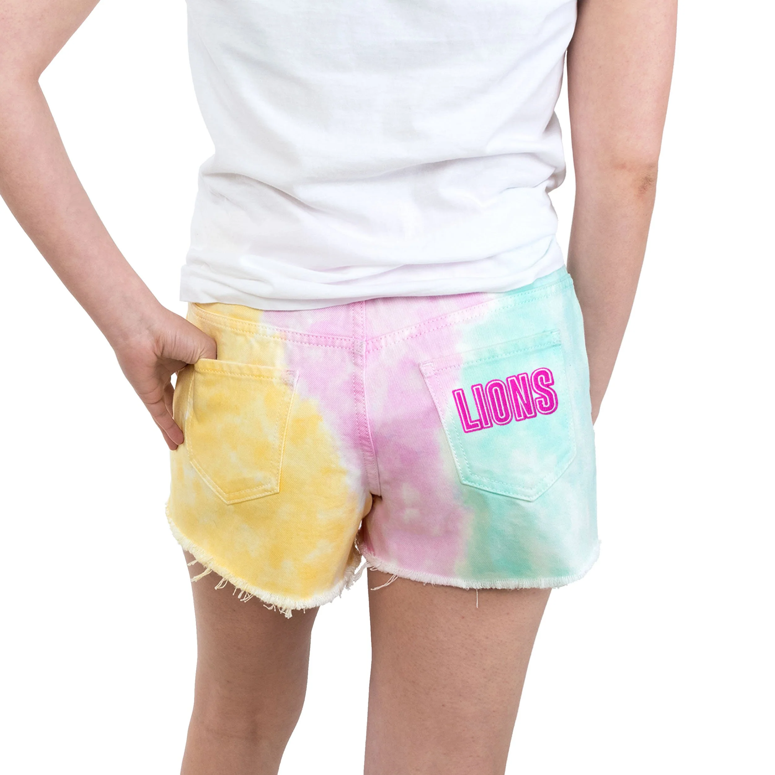 Detroit Lions NFL Womens Tie-Dye Rush Denim Shorts - Image 2