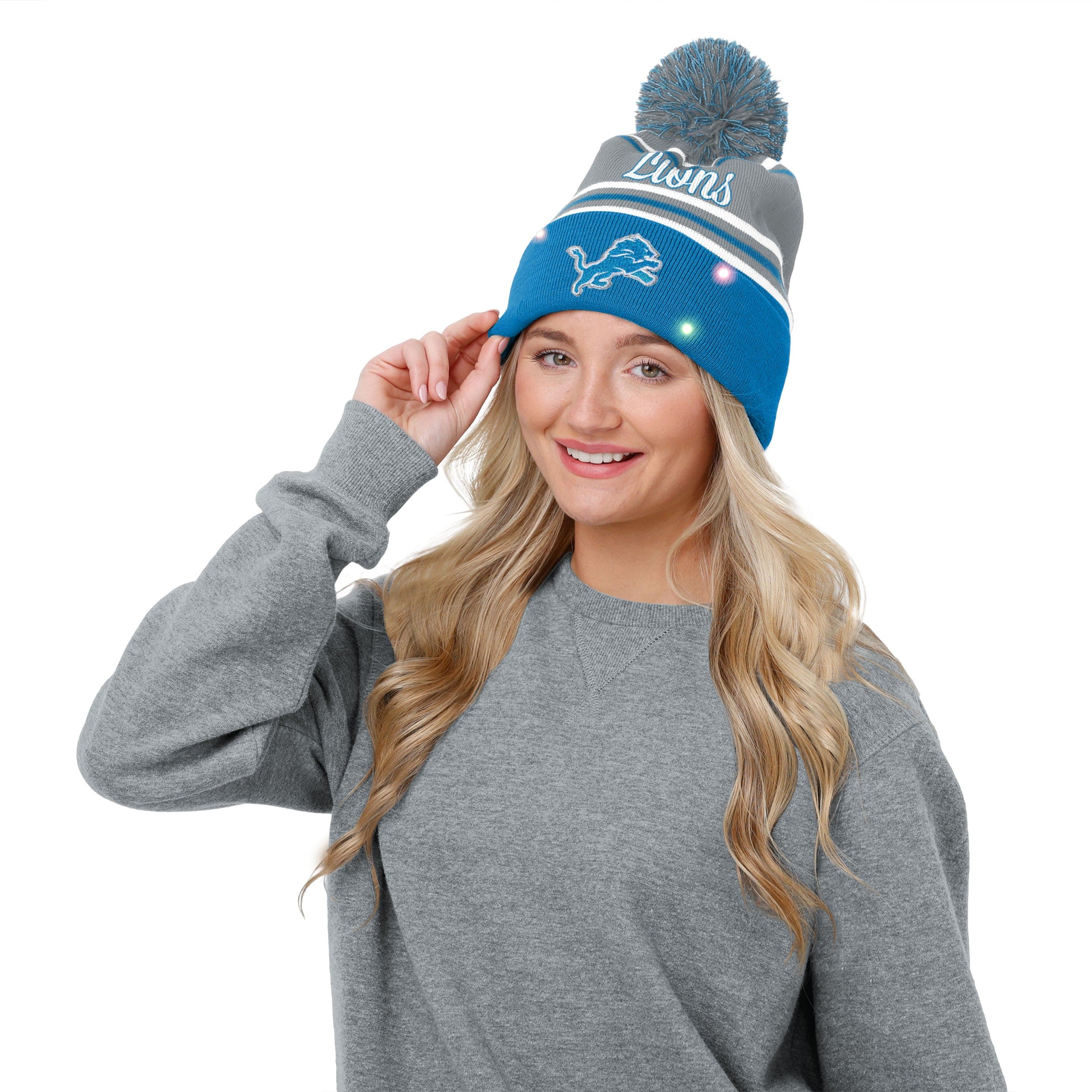 Detroit Lions NFL Womens Wordmark Script Light Up Beanie - Image 3