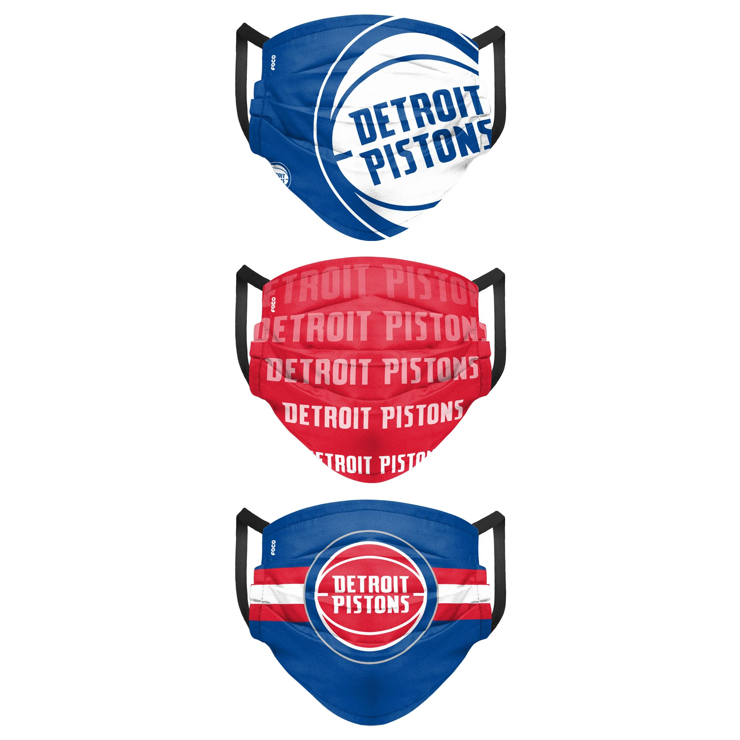 Detroit Pistons NBA Mens Matchday 3 Pack Face Cover - Image 2