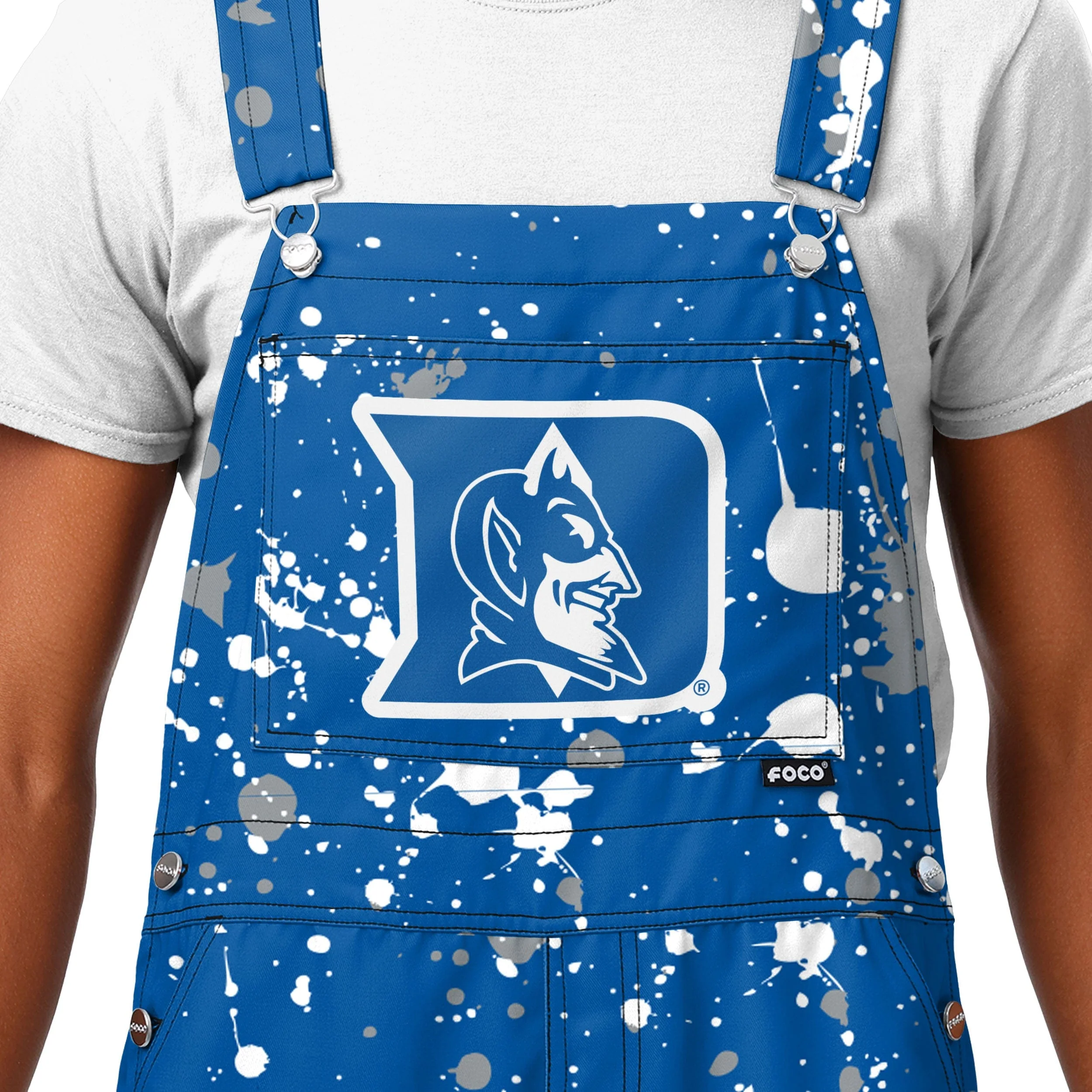 Duke Blue Devils NCAA Mens Paint Splatter Bib Overalls - Image 4