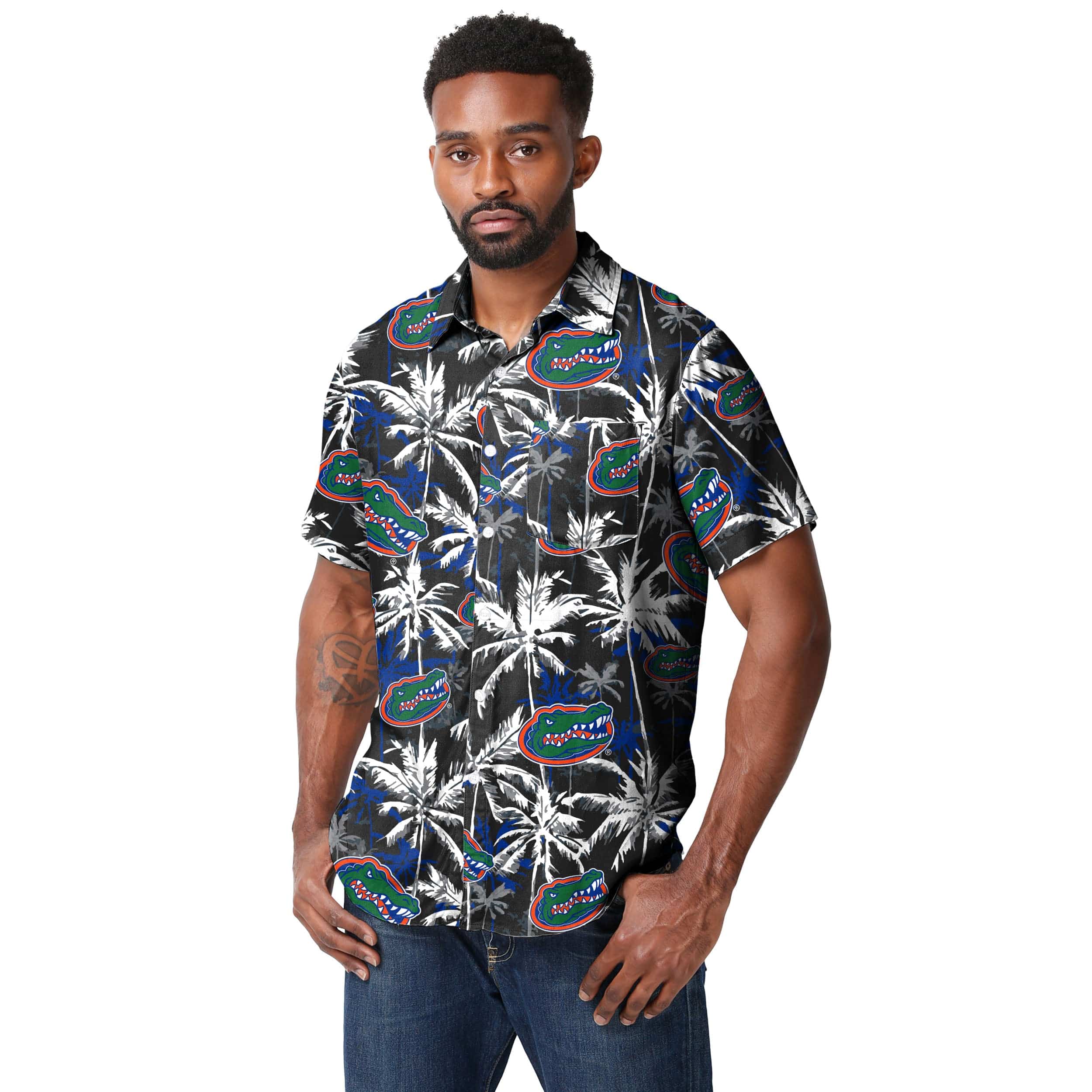 Florida Gators NCAA Mens Black Floral Button Up Shirt - Image 2