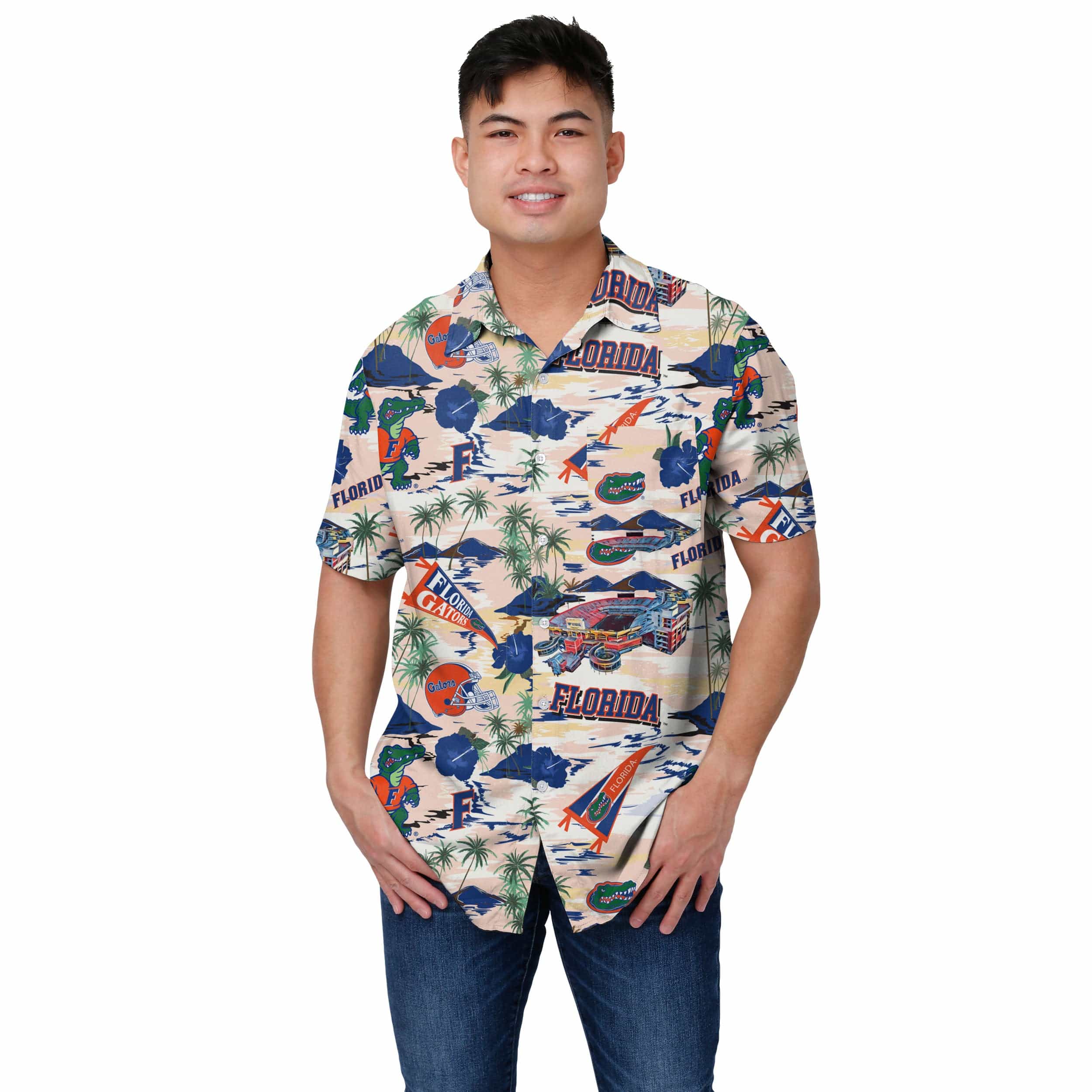 Florida Gators NCAA Mens Thematic Stadium Print Button Up Shirt - Image 2