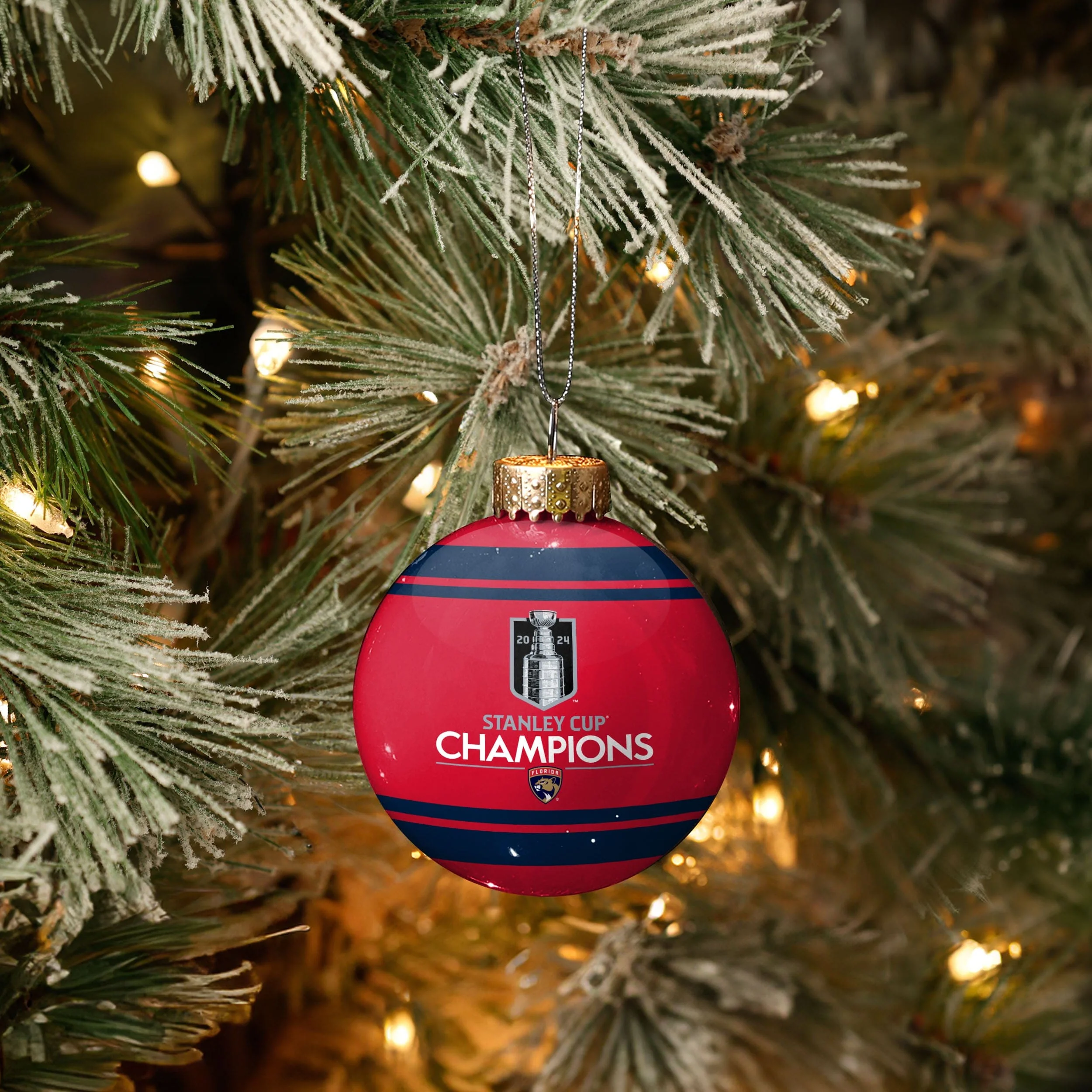 Florida Panthers NHL 2024 Stanley Cup Champions Glass Ball Ornament - Image 3