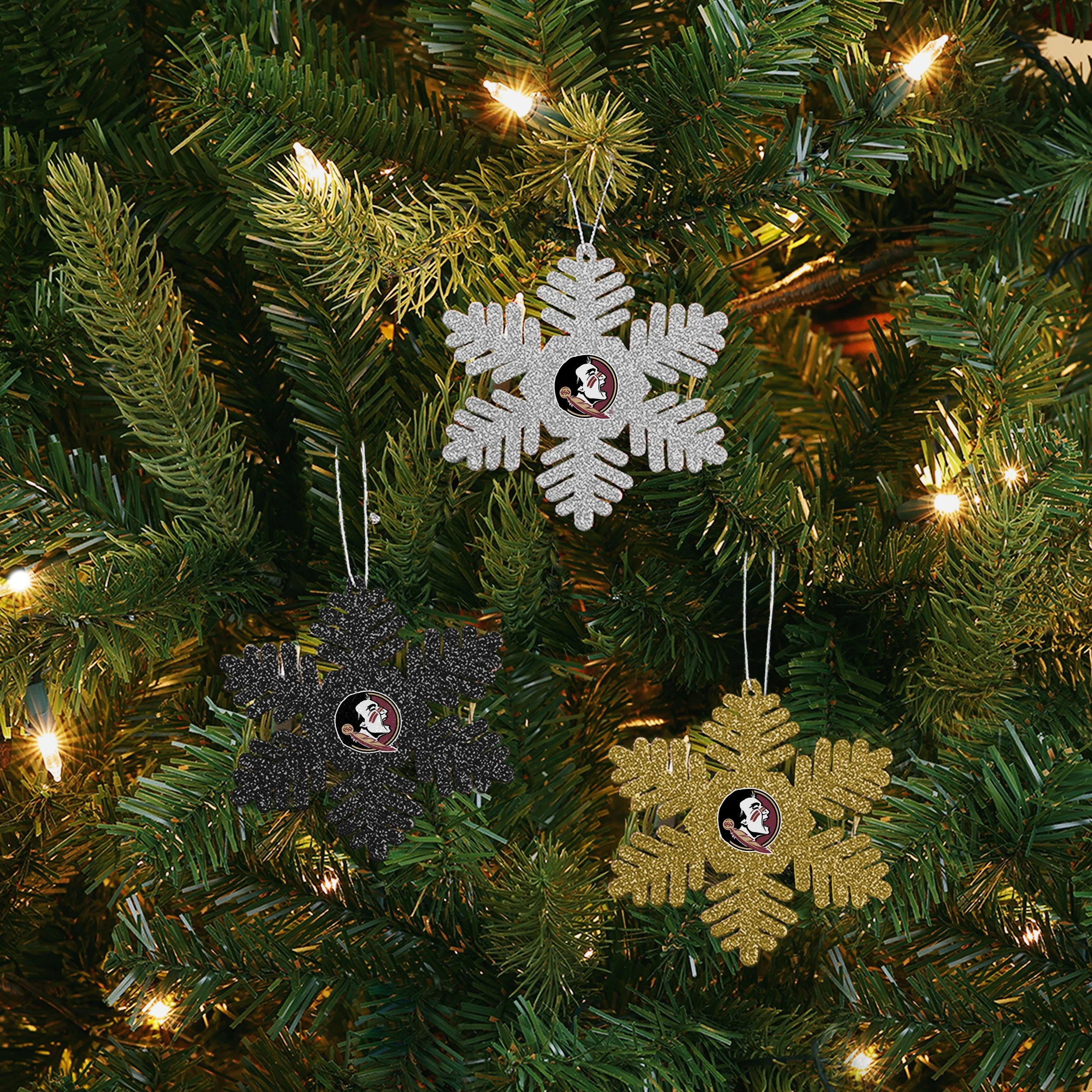 Florida State Seminoles NCAA 3 Pack Metal Glitter Snowflake Ornament - Image 2