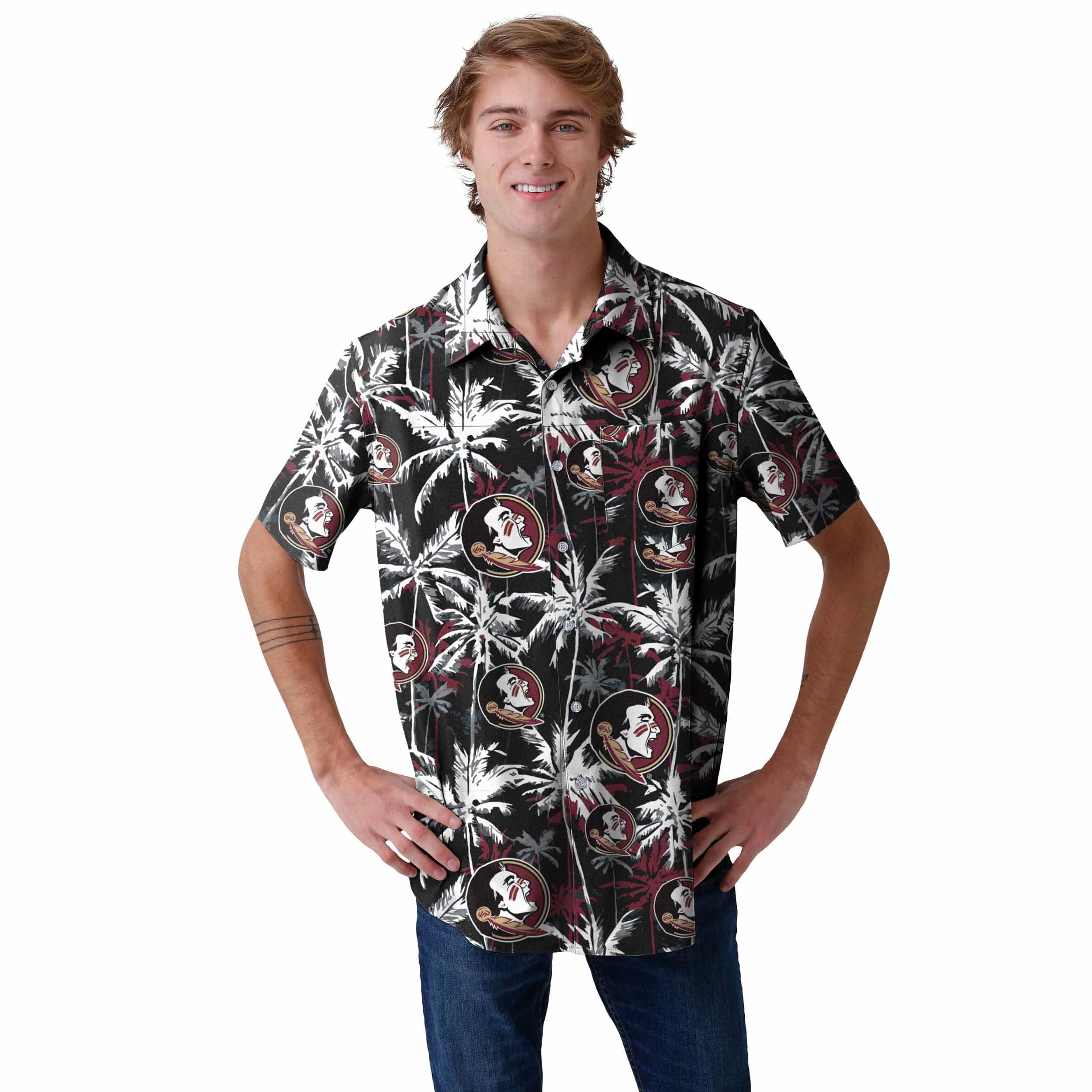 Florida State Seminoles NCAA Mens Black Floral Button Up Shirt - Image 2