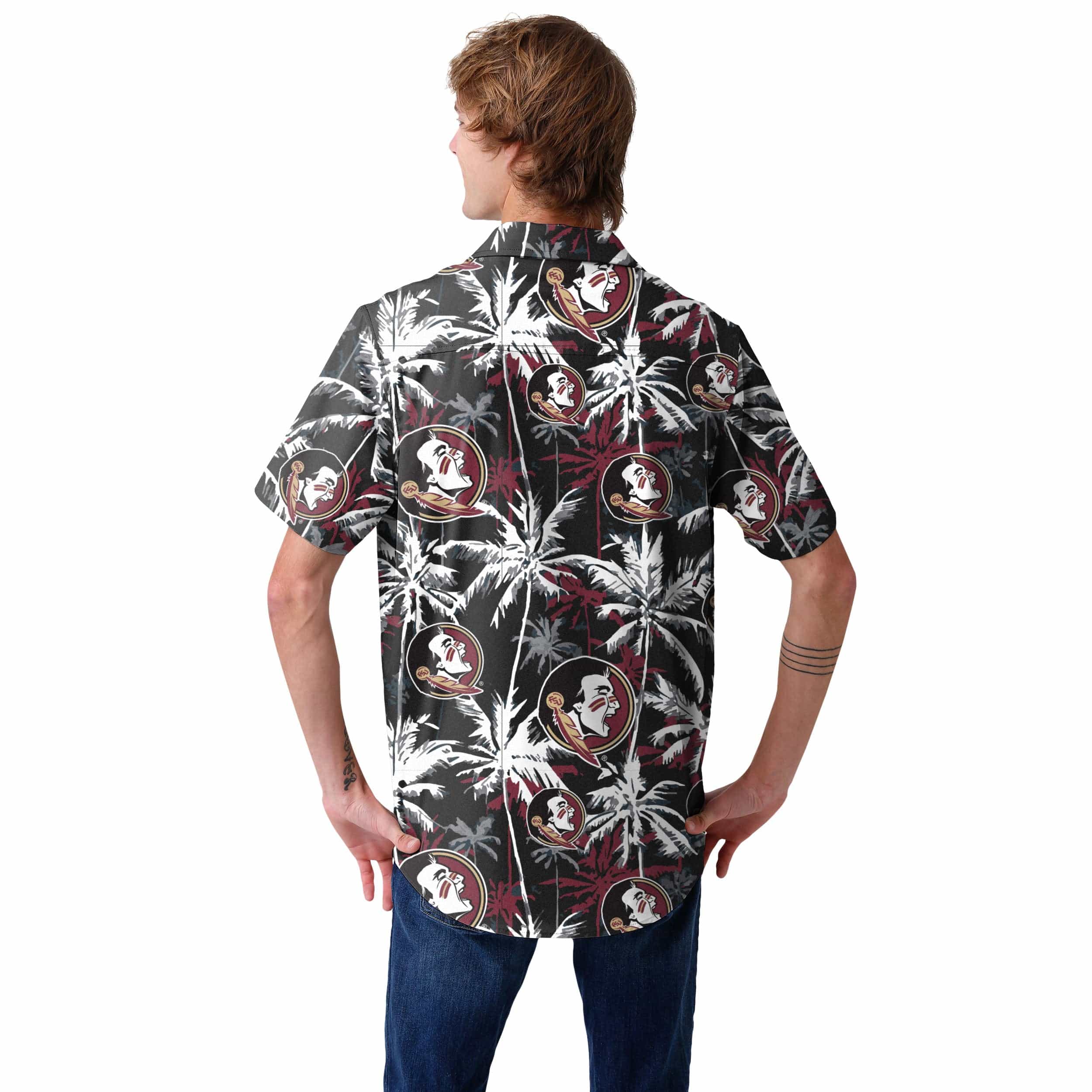 Florida State Seminoles NCAA Mens Black Floral Button Up Shirt - Image 3