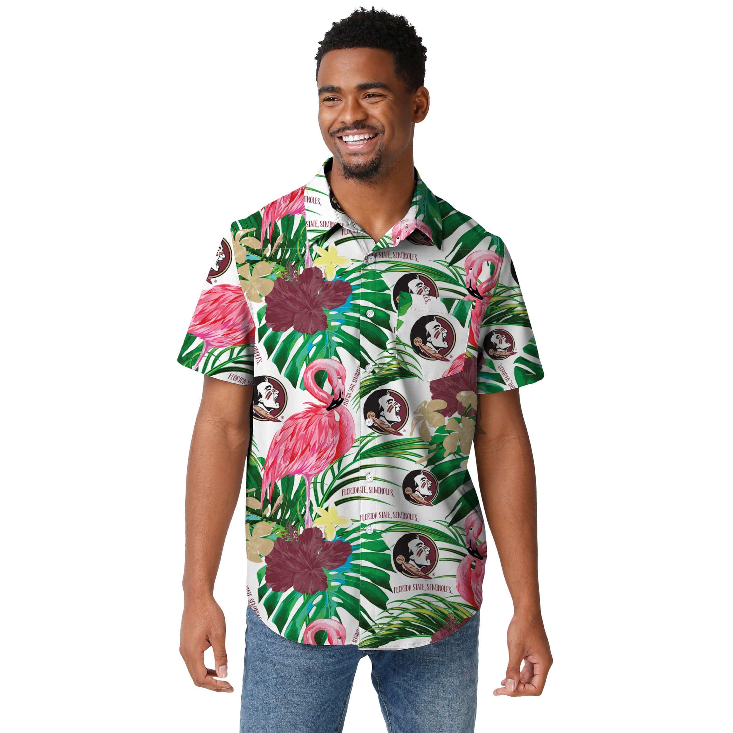 Florida State Seminoles NCAA Mens Flamingo Button Up Shirt - Image 2