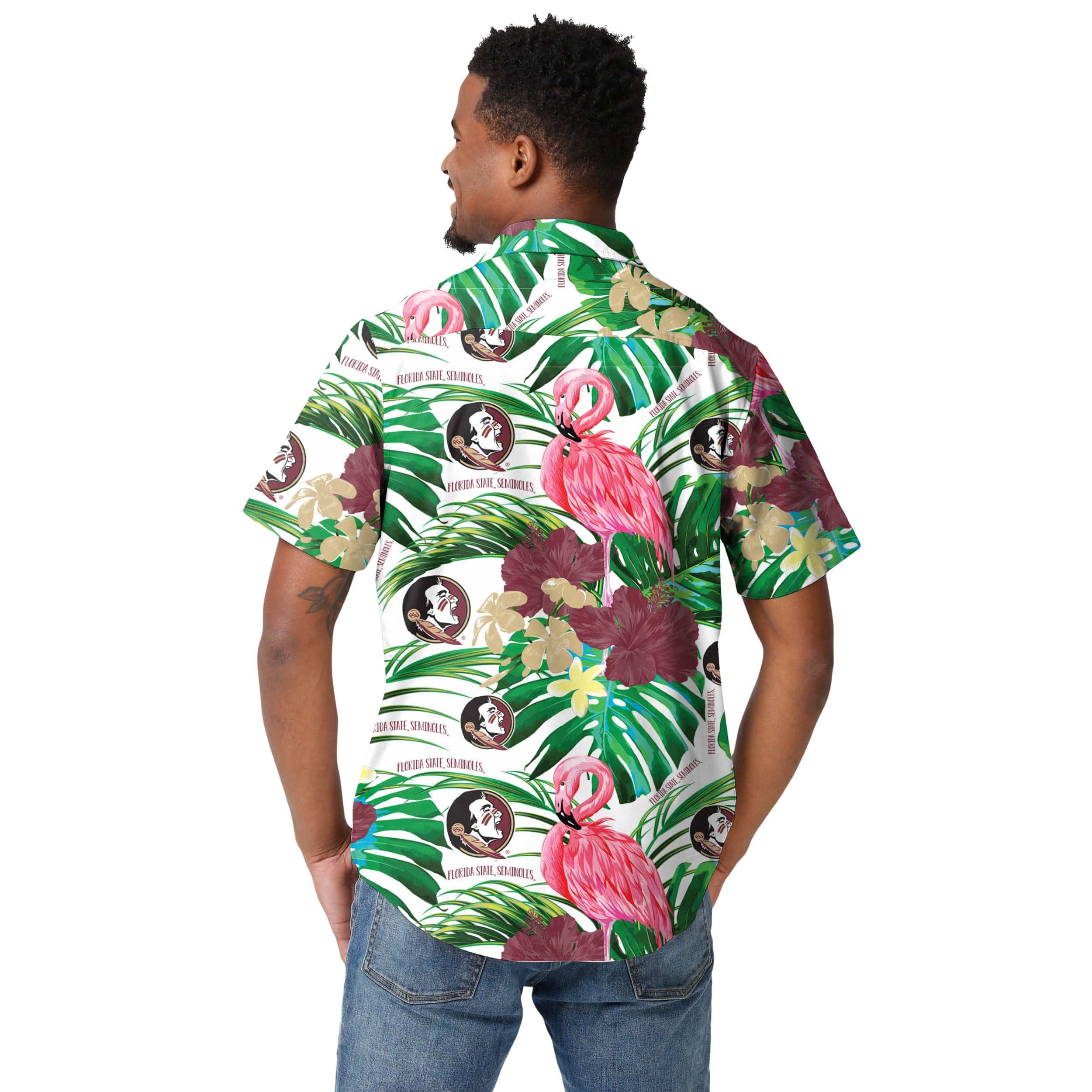 Florida State Seminoles NCAA Mens Flamingo Button Up Shirt - Image 3