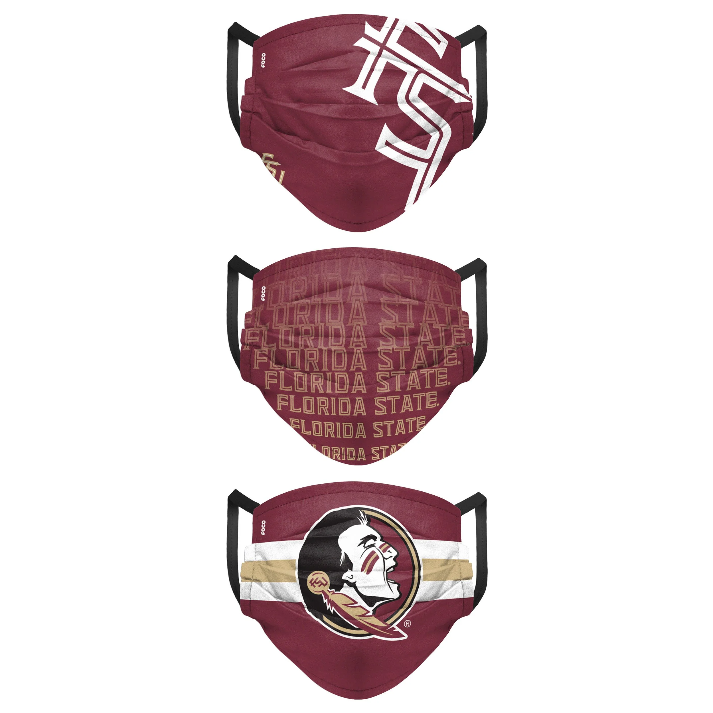 Florida State Seminoles NCAA Mens Matchday 3 Pack Face Cover - Image 2