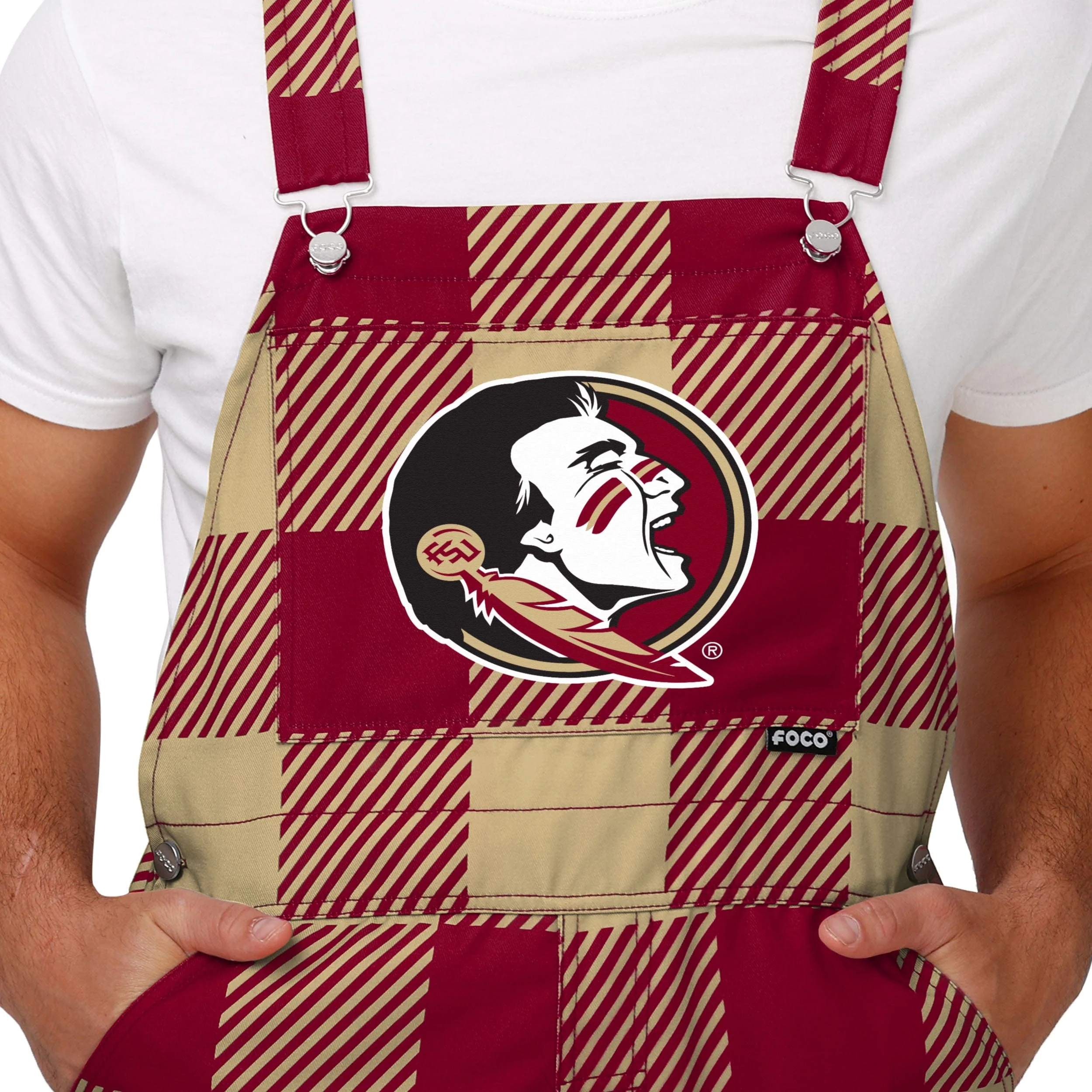 Florida State Seminoles NCAA Mens Plaid Bib Overalls - Image 4