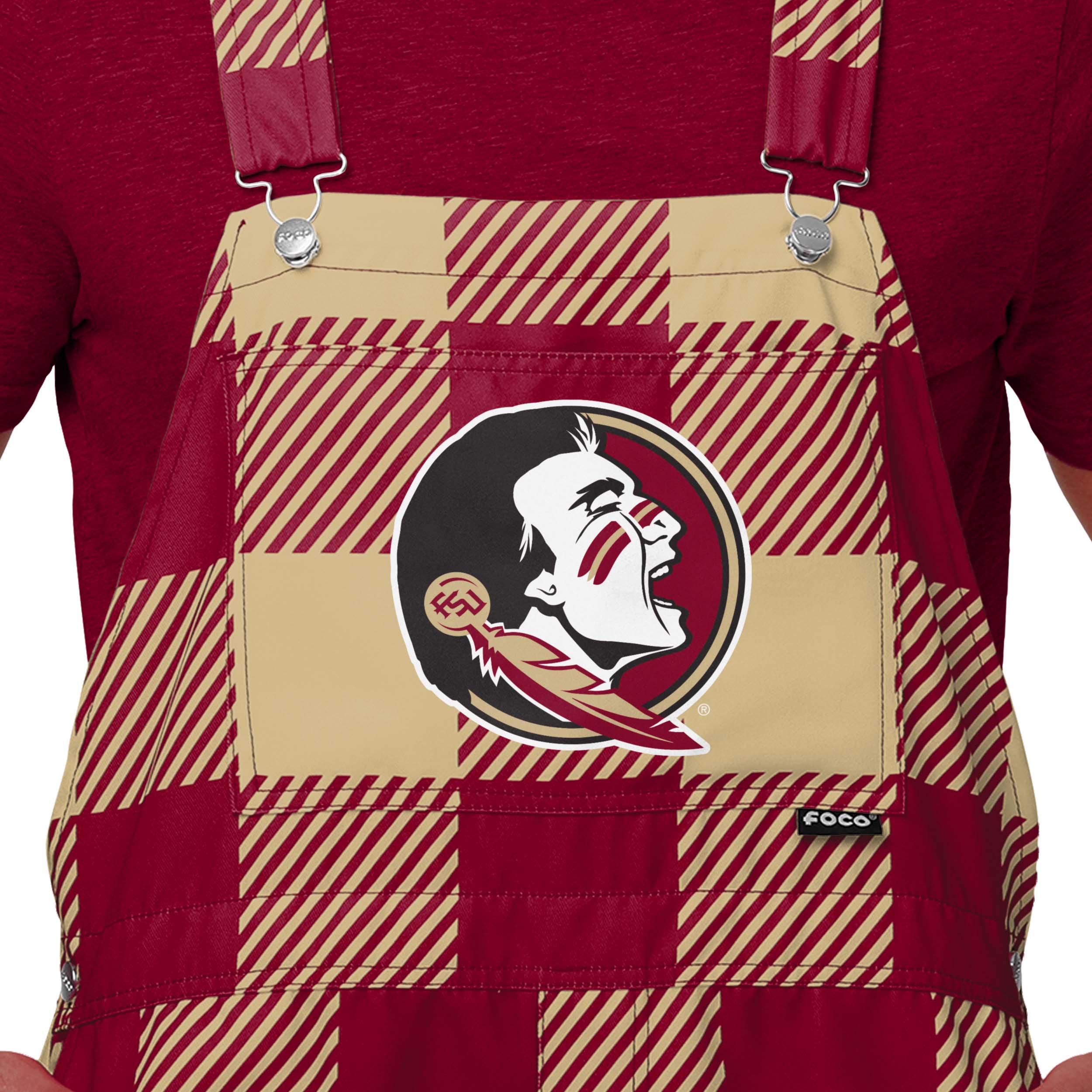 Florida State Seminoles NCAA Mens Plaid Bib Shortalls - Image 4