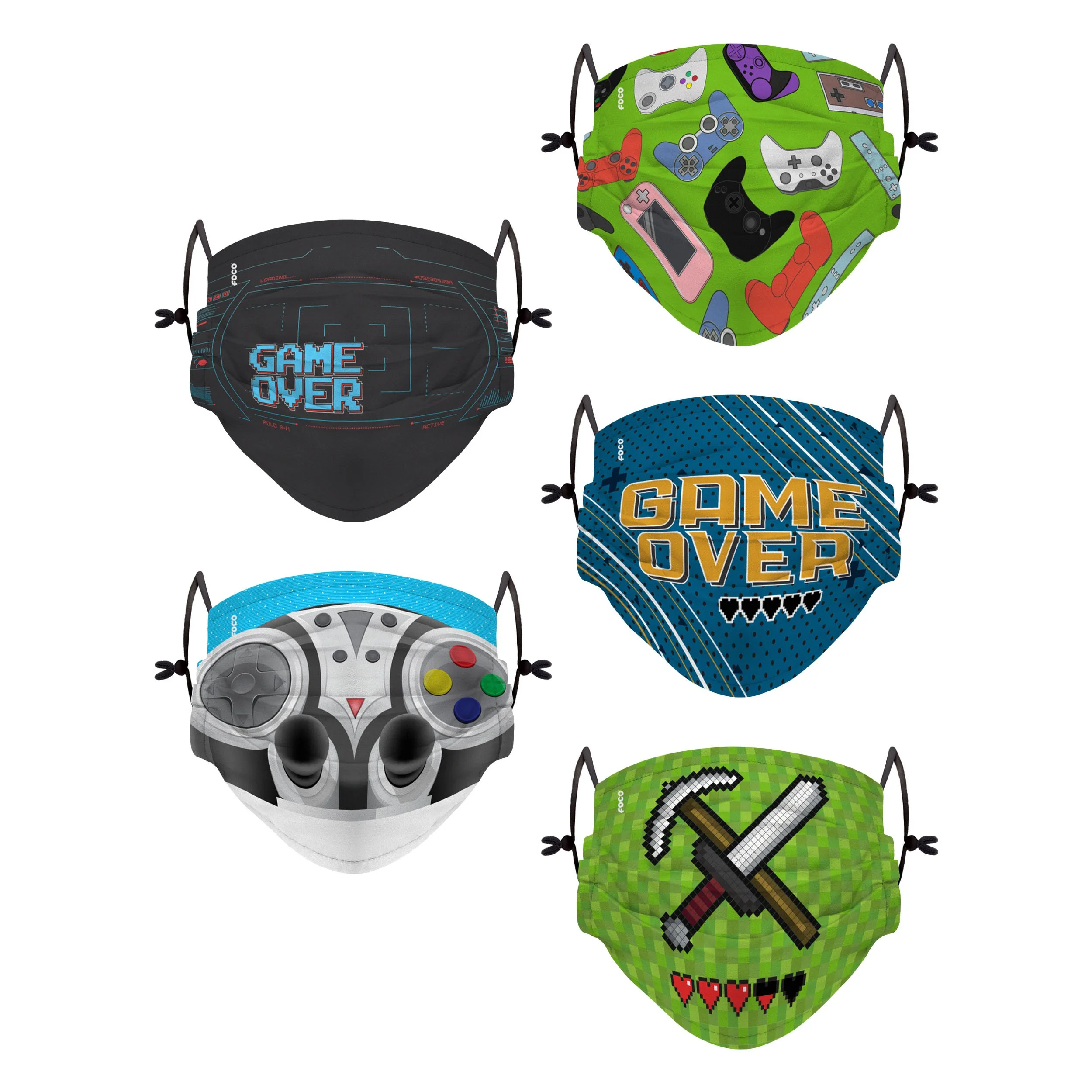 Game Over Pack Youth Adjustable 5 Pack Face Cover