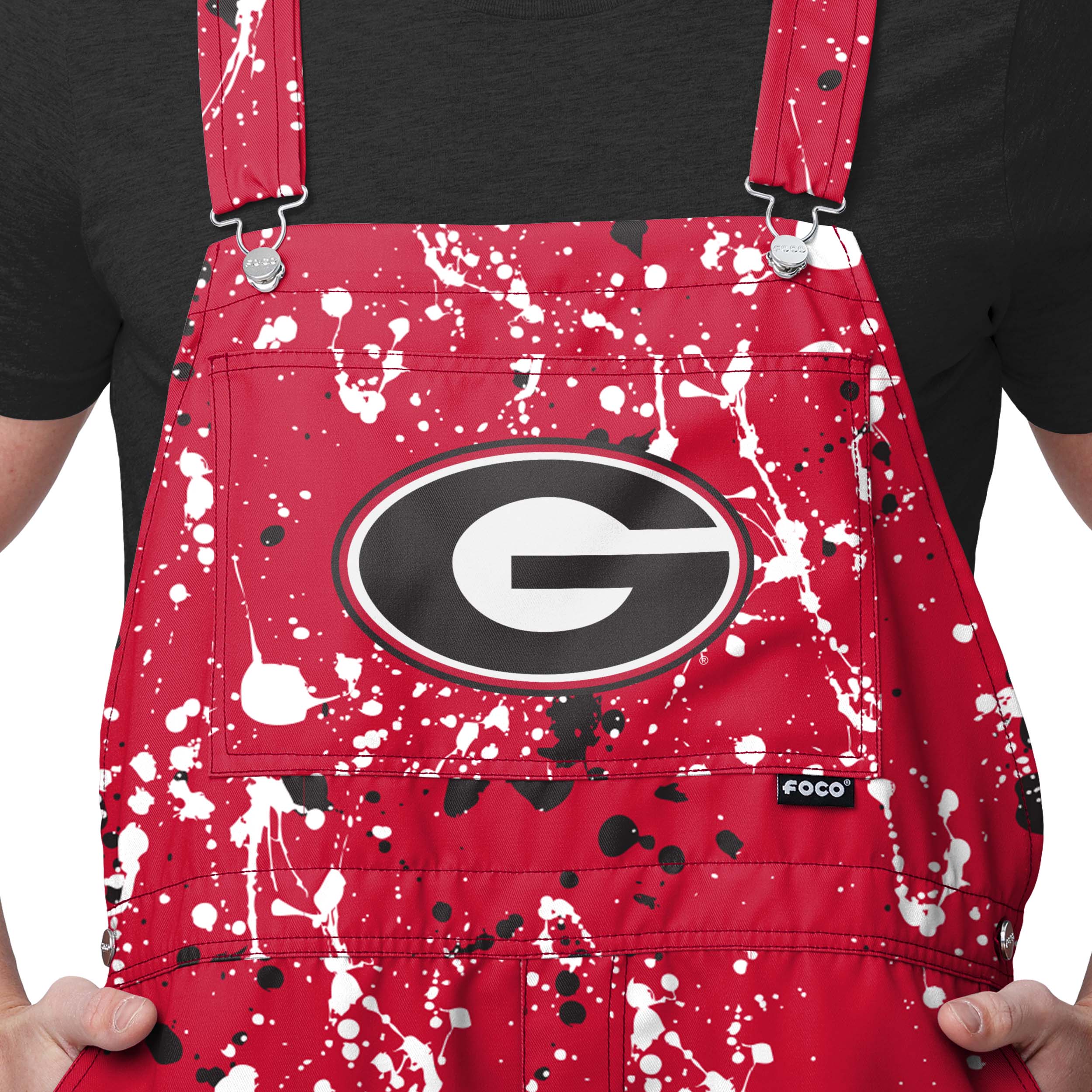 Georgia Bulldogs NCAA Mens Paint Splatter Bib Shortalls - Image 3