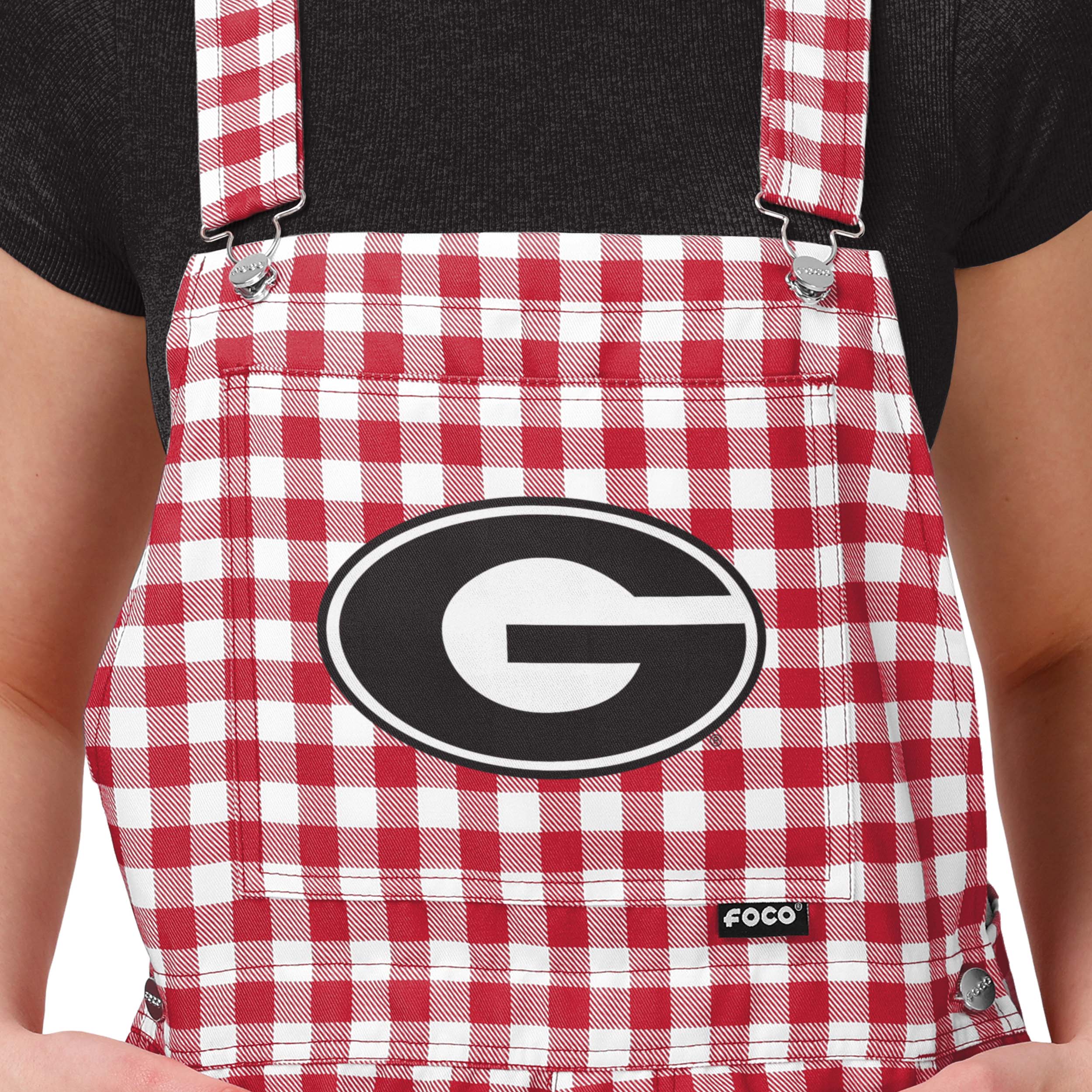 Georgia Bulldogs NCAA Womens Gingham Check Bib Shortalls - Image 3