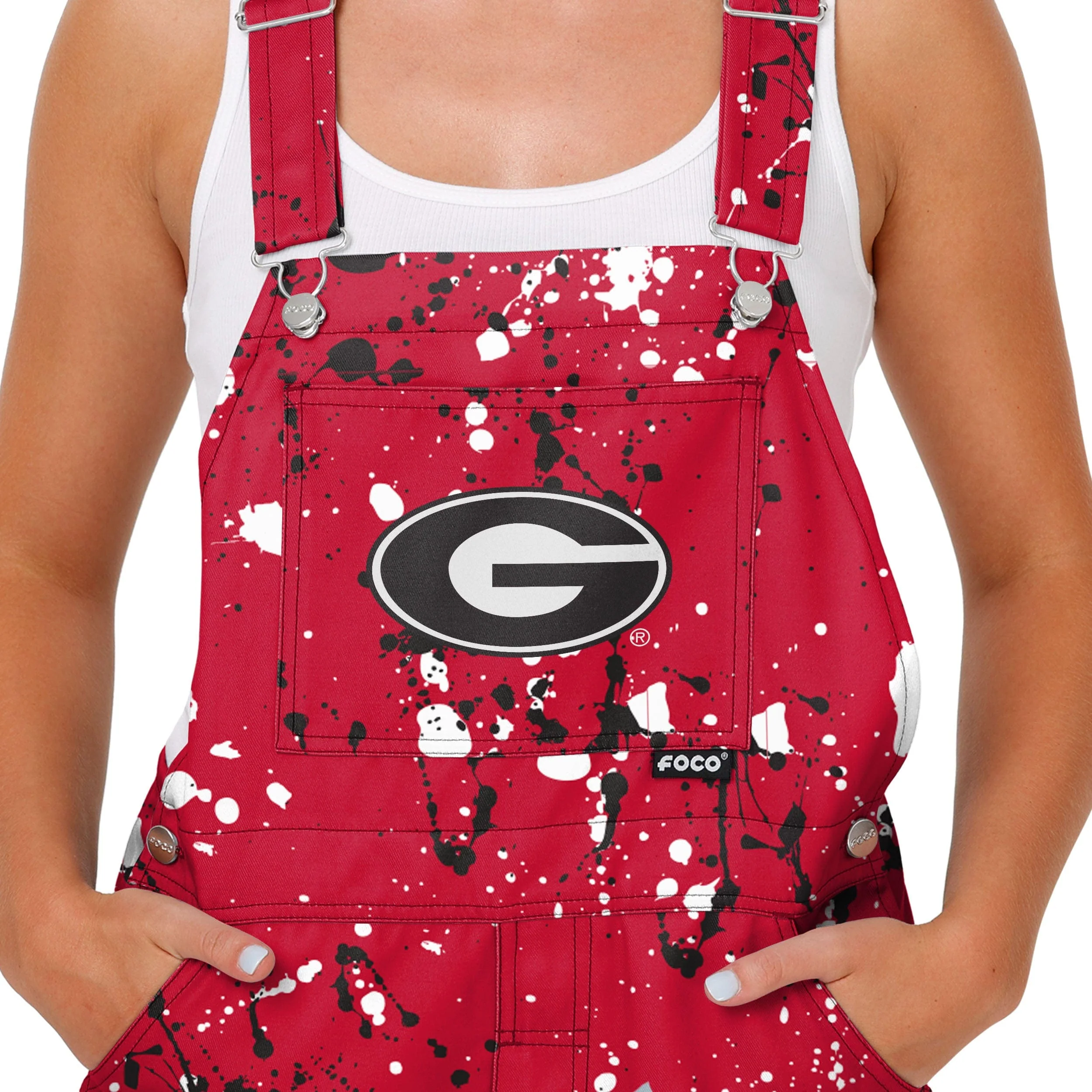 Georgia Bulldogs NCAA Womens Paint Splatter Bib Overalls - Image 4