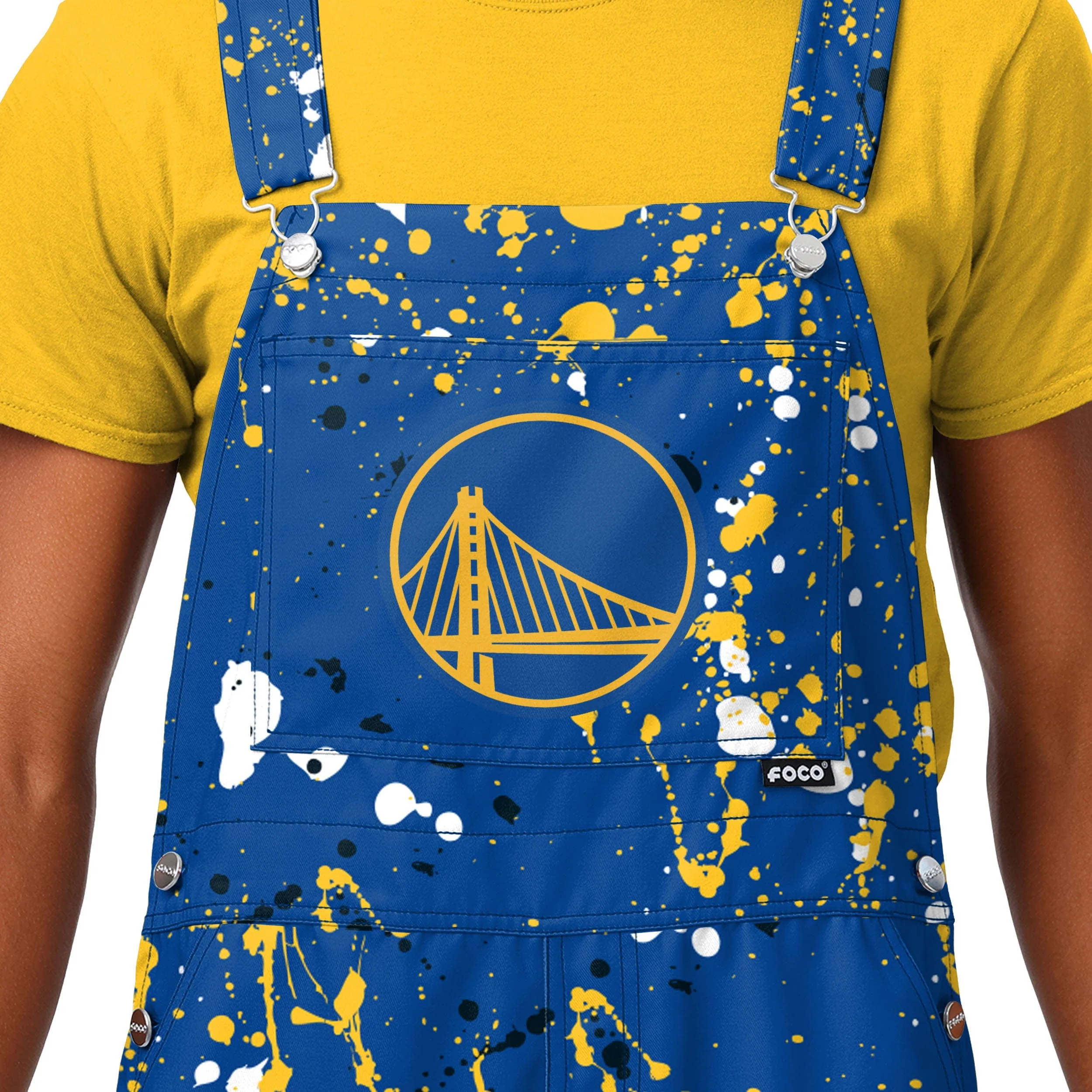 Golden State Warriors NBA Mens Paint Splatter Bib Overalls - Image 3