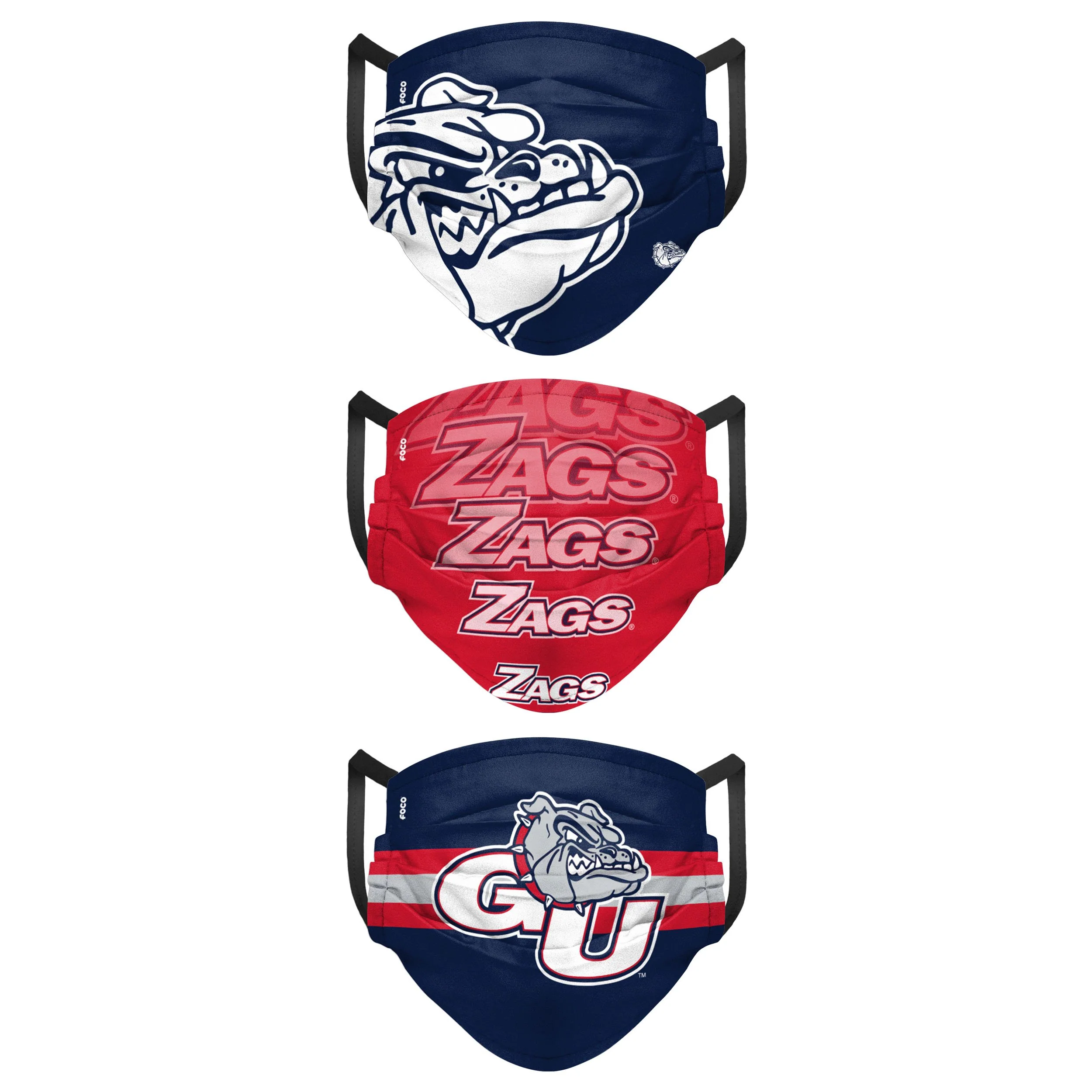 Gonzaga Bulldogs NCAA Mens Matchday 3 Pack Face Cover - Image 2