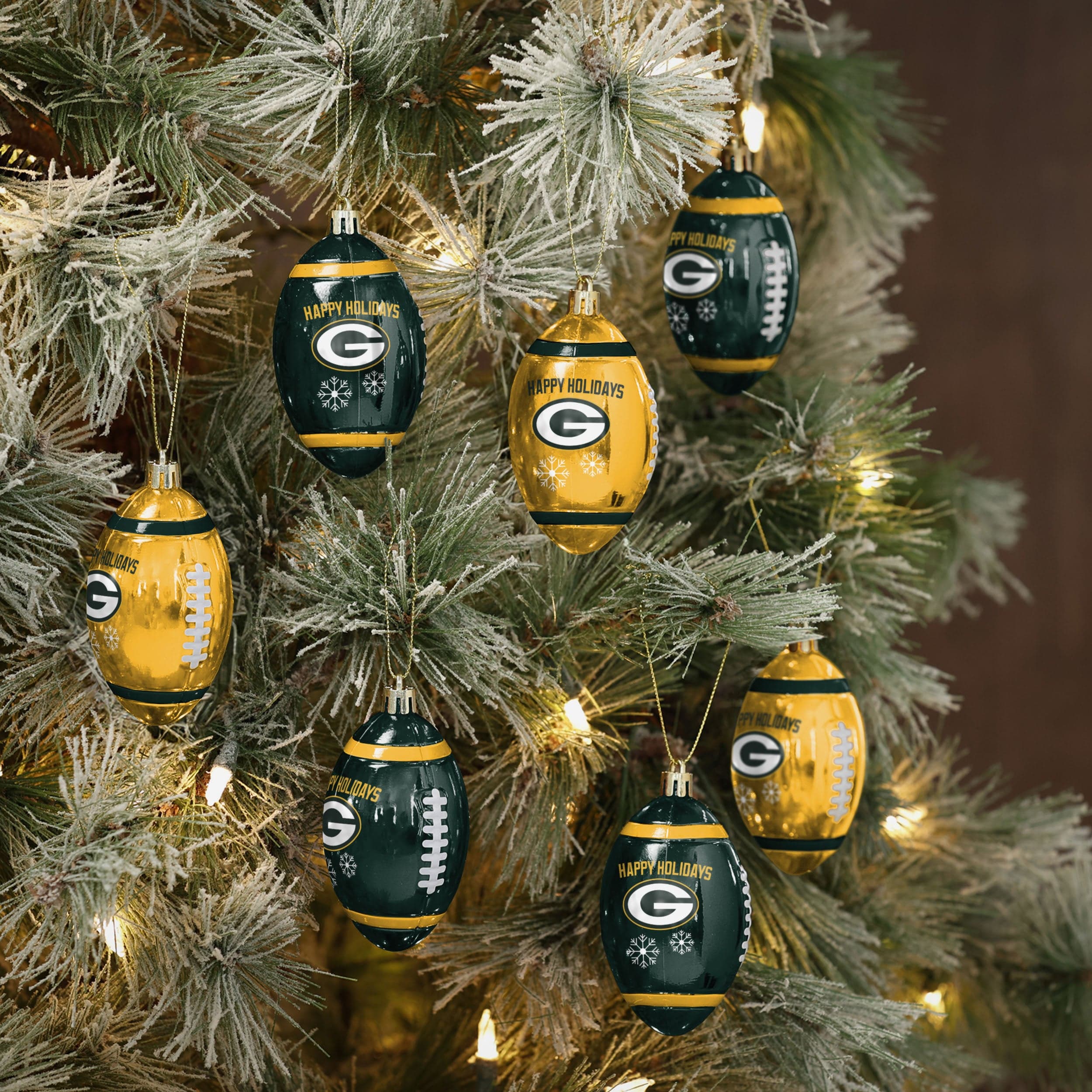 Green Bay Packers NFL 12 Pack Football Ornament Set - Image 2