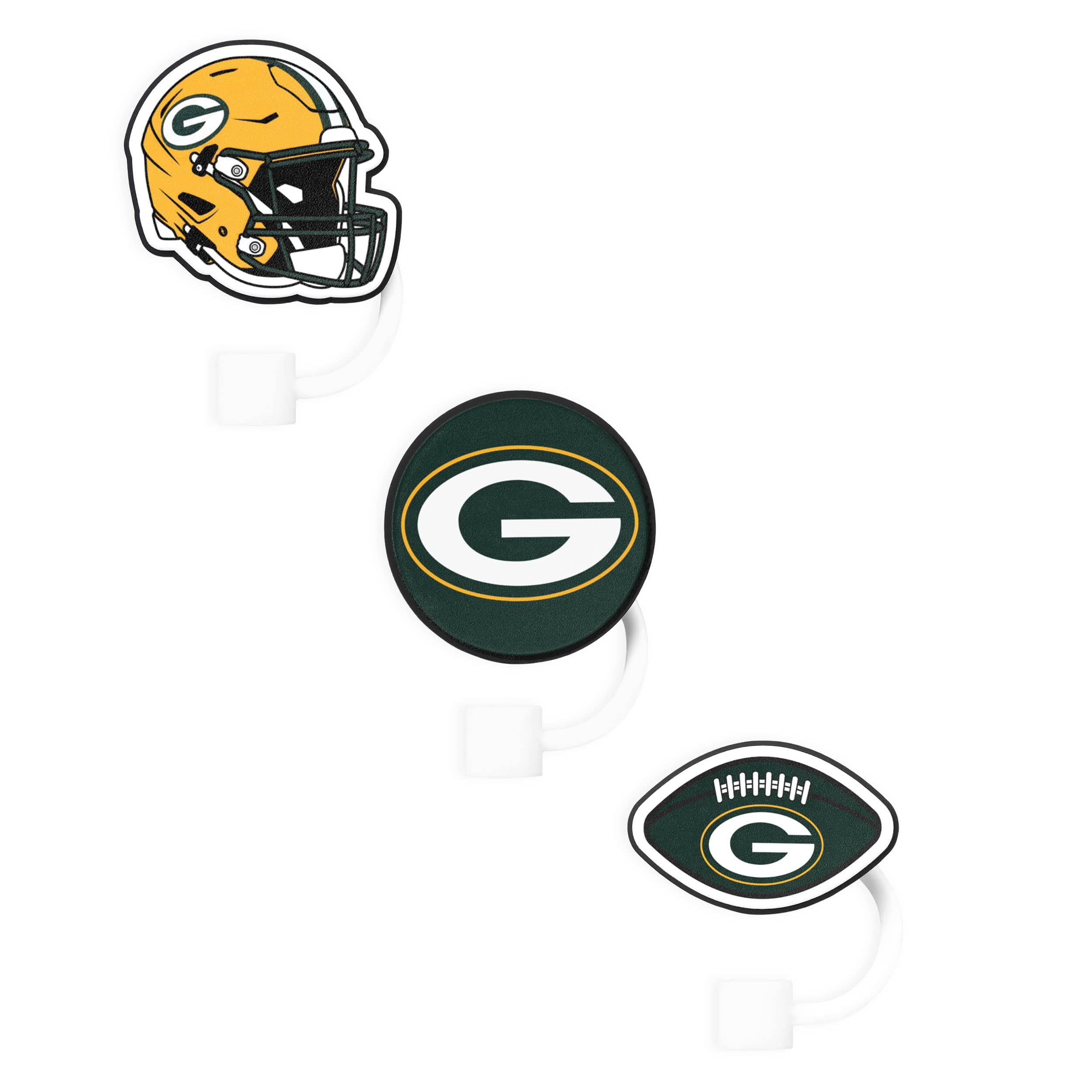 Green Bay Packers NFL 3 Pack Primary Logo Straw Toppers - Image 3