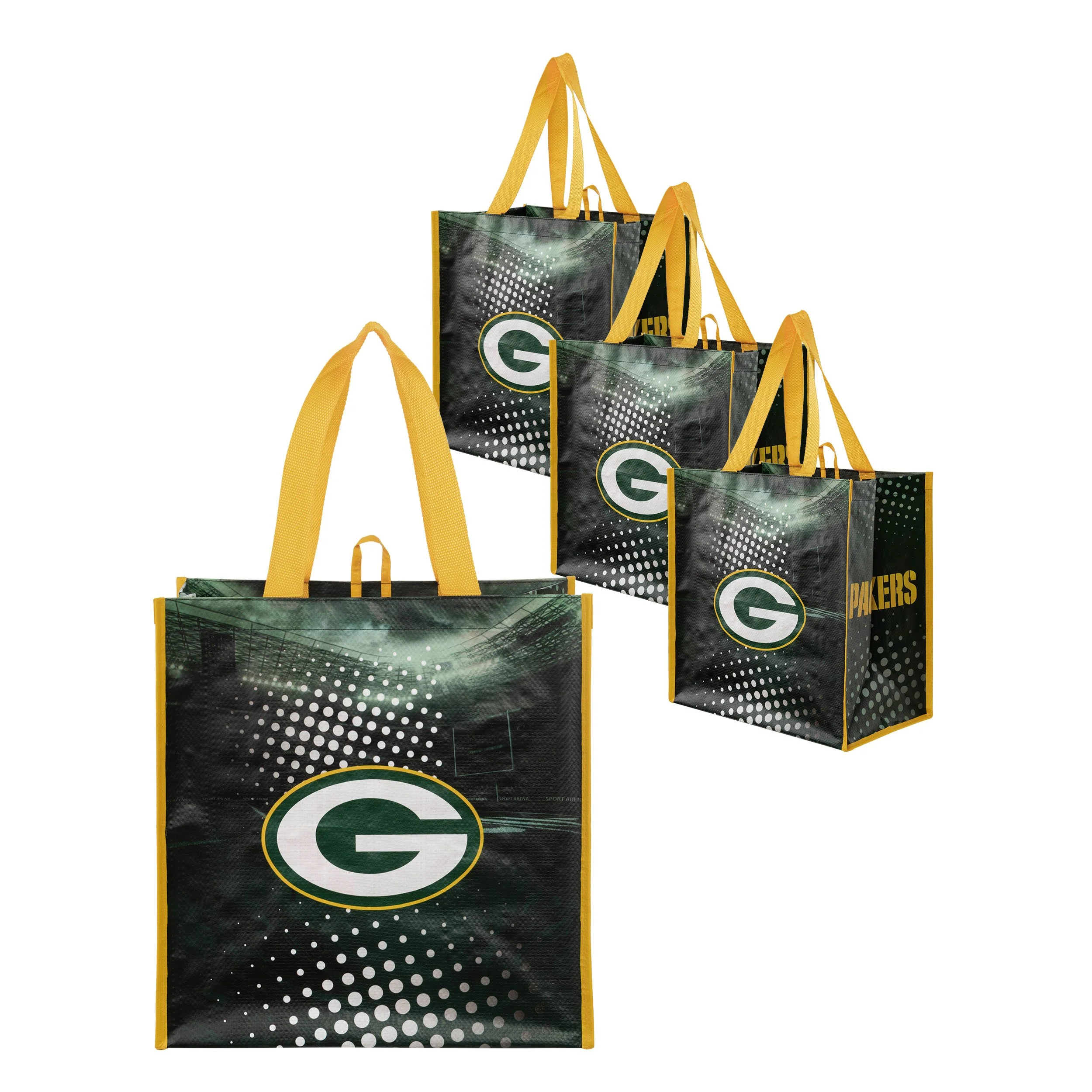 Green Bay Packers NFL 4 Pack Reusable Shopping Bags - Image 2