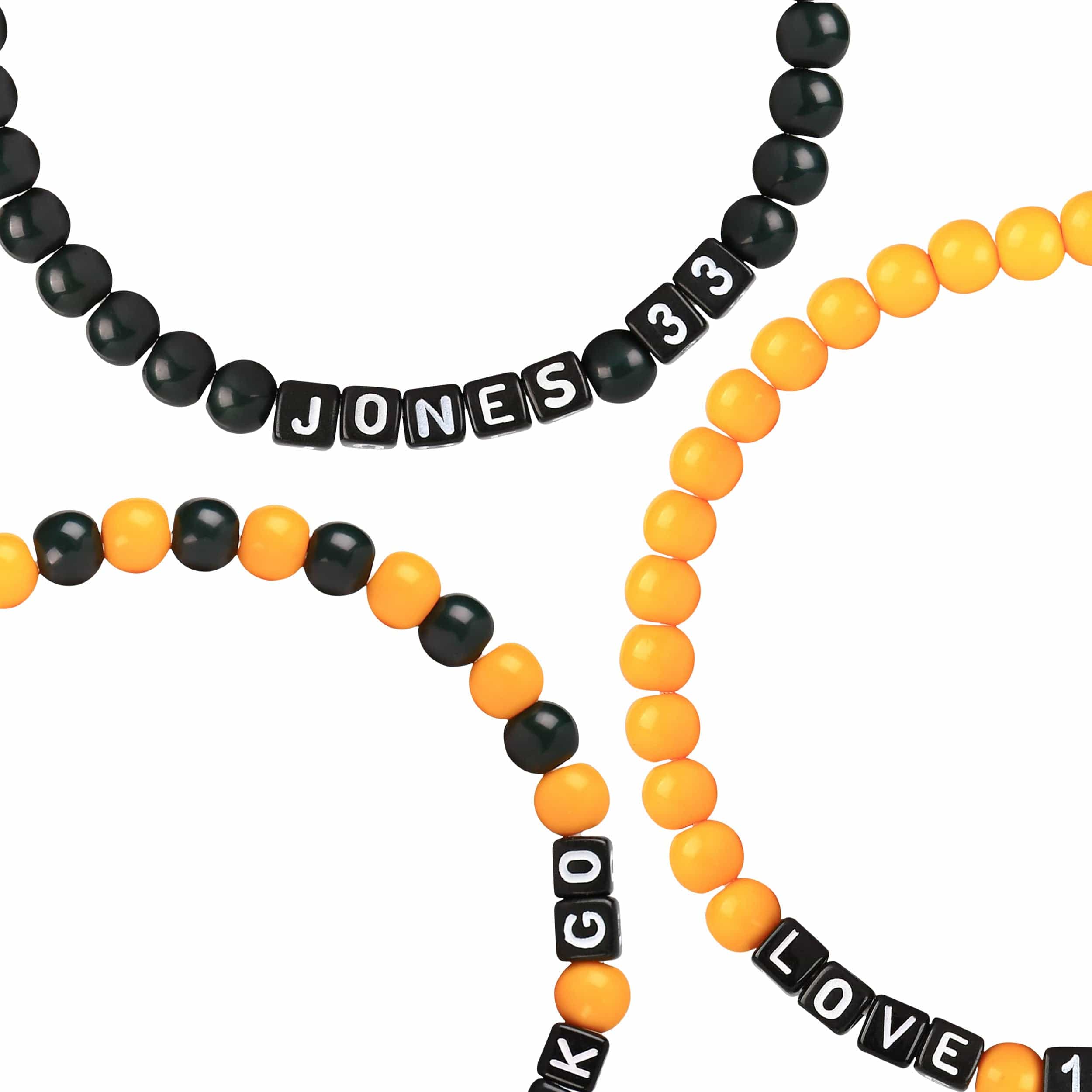 Green Bay Packers NFL Aaron Jones & Jordan Love 3 Pack Player Beaded Friendship Bracelet - Image 2