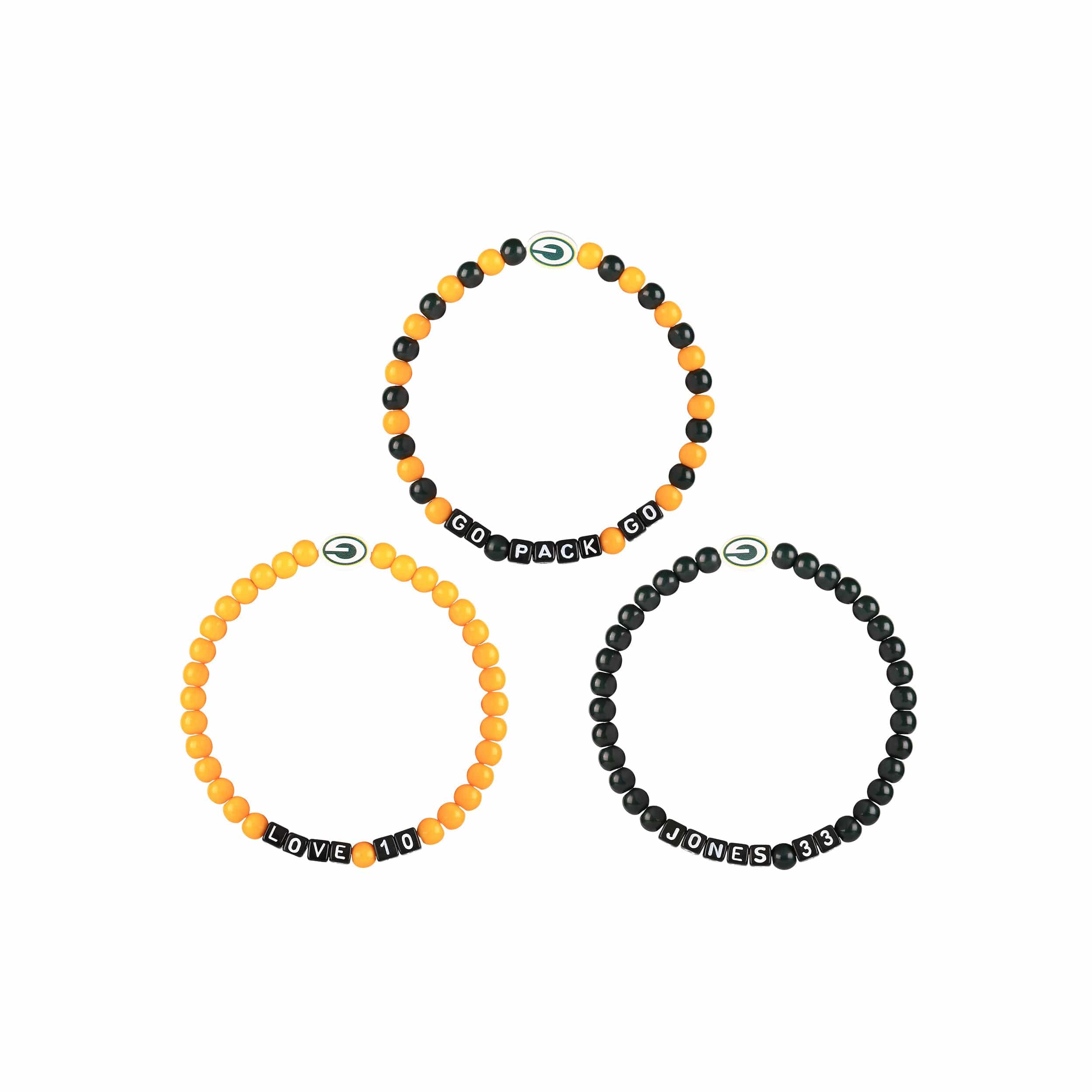 Green Bay Packers NFL Aaron Jones & Jordan Love 3 Pack Player Beaded Friendship Bracelet - Image 3