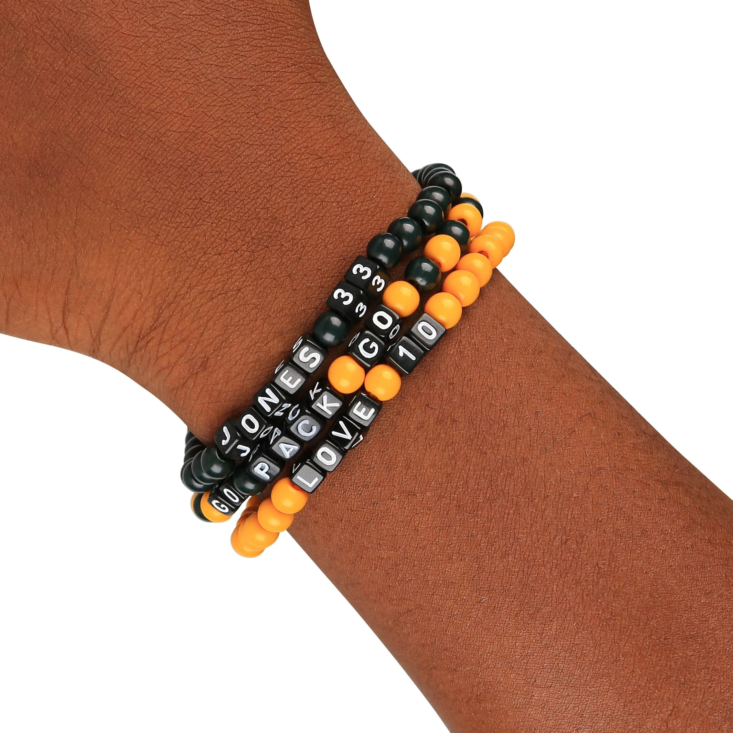 Green Bay Packers NFL Aaron Jones & Jordan Love 3 Pack Player Beaded Friendship Bracelet - Image 4