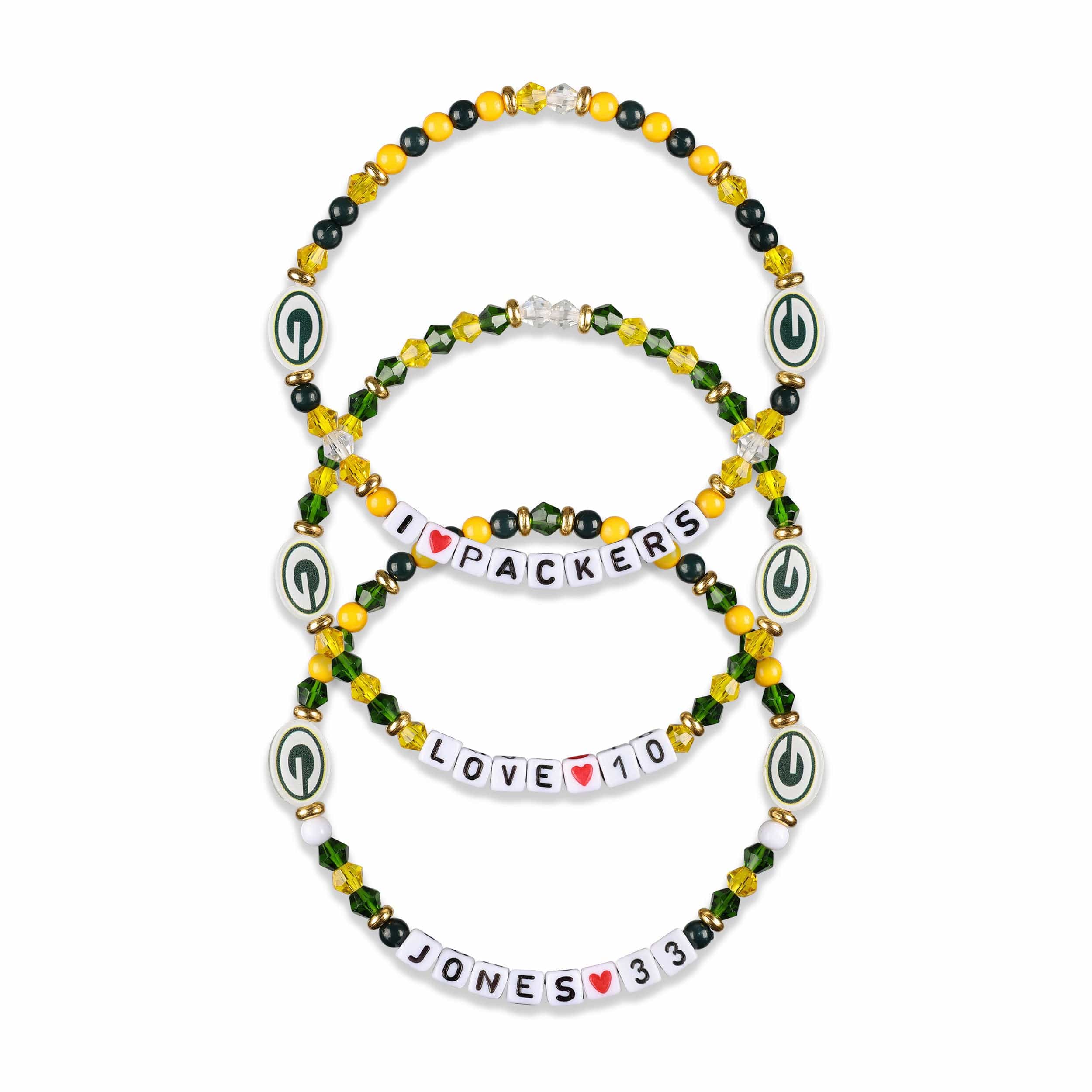 Green Bay Packers NFL Aaron Jones & Jordan Love 3 Pack Player Friendship Bracelet